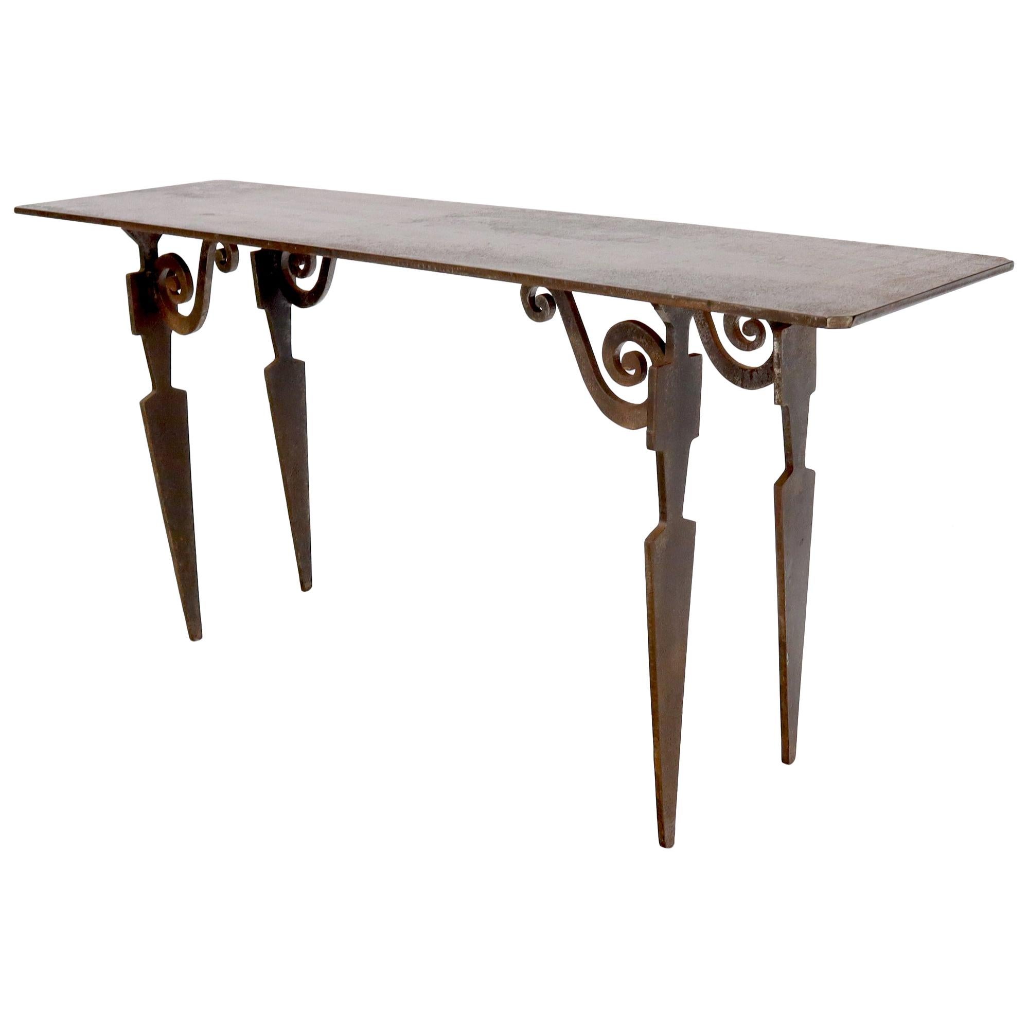 Thick Solid Steel Plate Top Cut Steel Legs Coffee Table Steam Punk Console Table