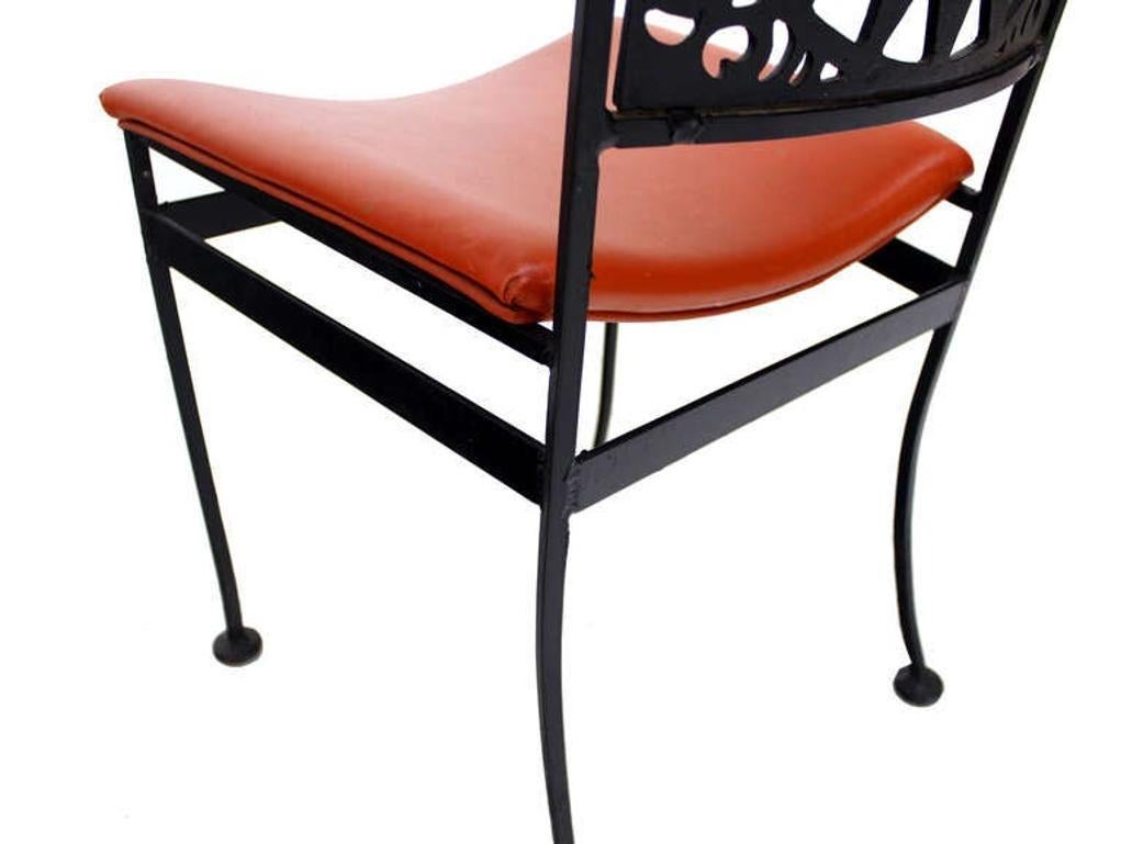 Forged Thick Steel Chair Pierced Sun Sunburst Design Back Mid-Century Modern MINT! For Sale