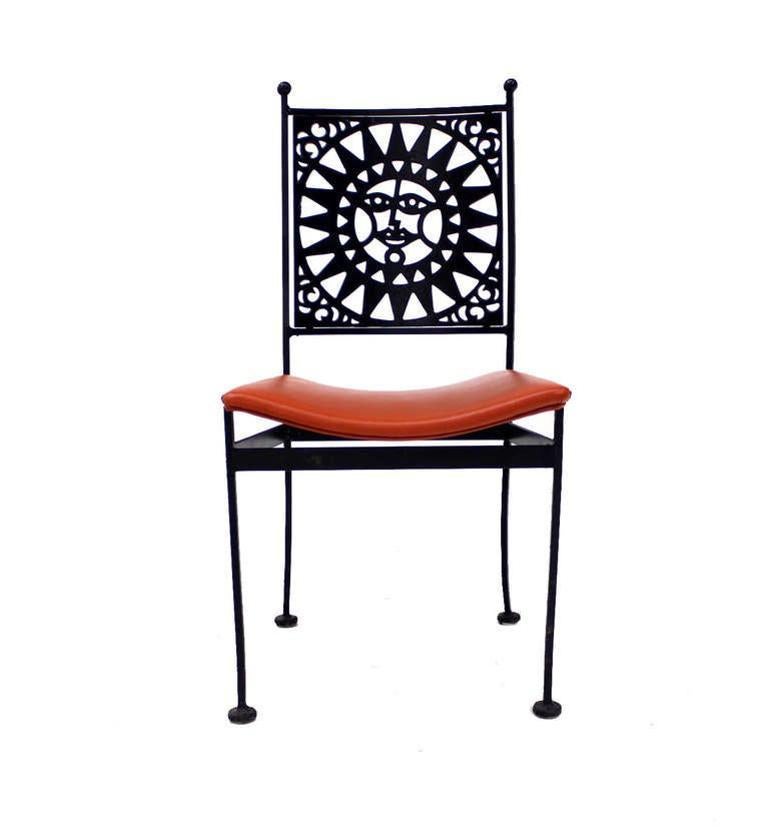 Thick Steel Chair Pierced Sun Sunburst Design Back Mid-Century Modern MINT! In Good Condition For Sale In Rockaway, NJ