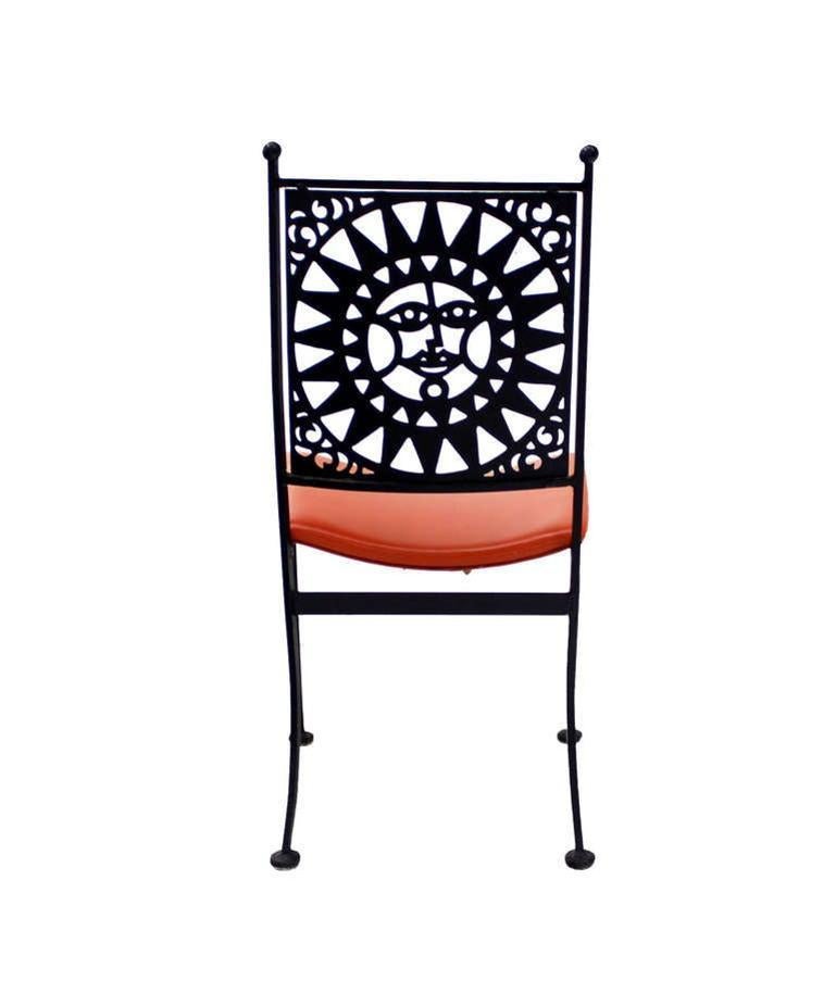 Thick Steel Chair Pierced Sun Sunburst Design Back Mid-Century Modern MINT! For Sale 3