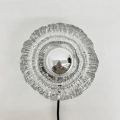 Thick Structured Ice Glass Wall Light Flush Mount by Peill & Putzler , 1970s