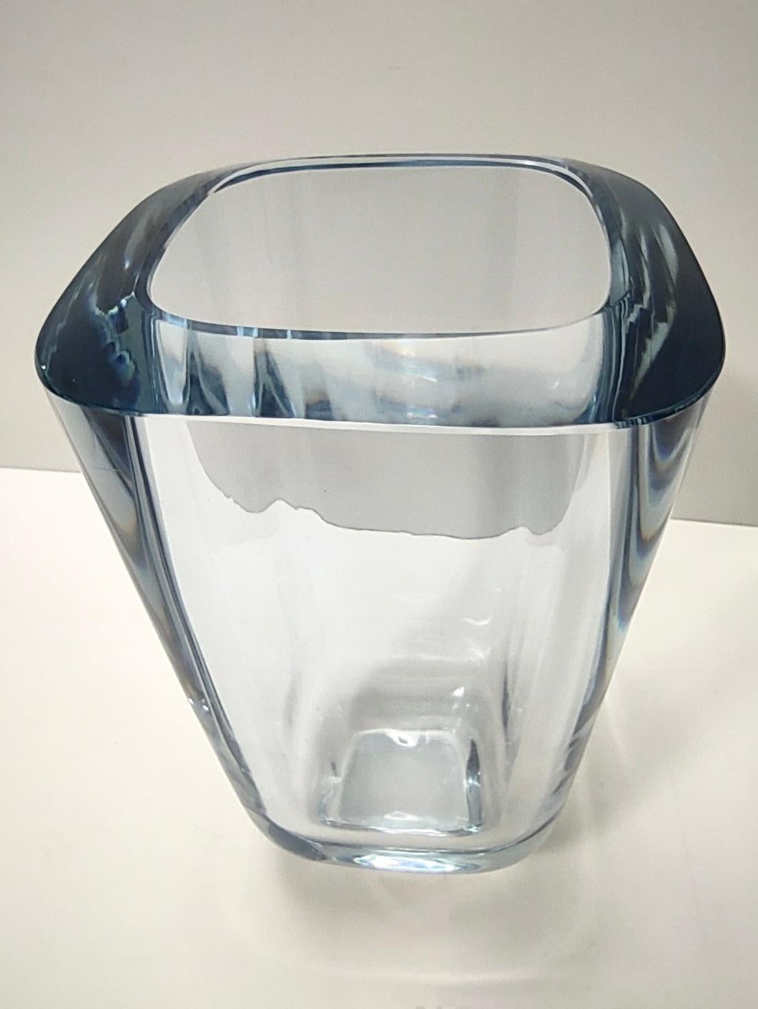 Etched Vintage Thick Transparent Glass Vase by Strombergshyttan, Sweden For Sale