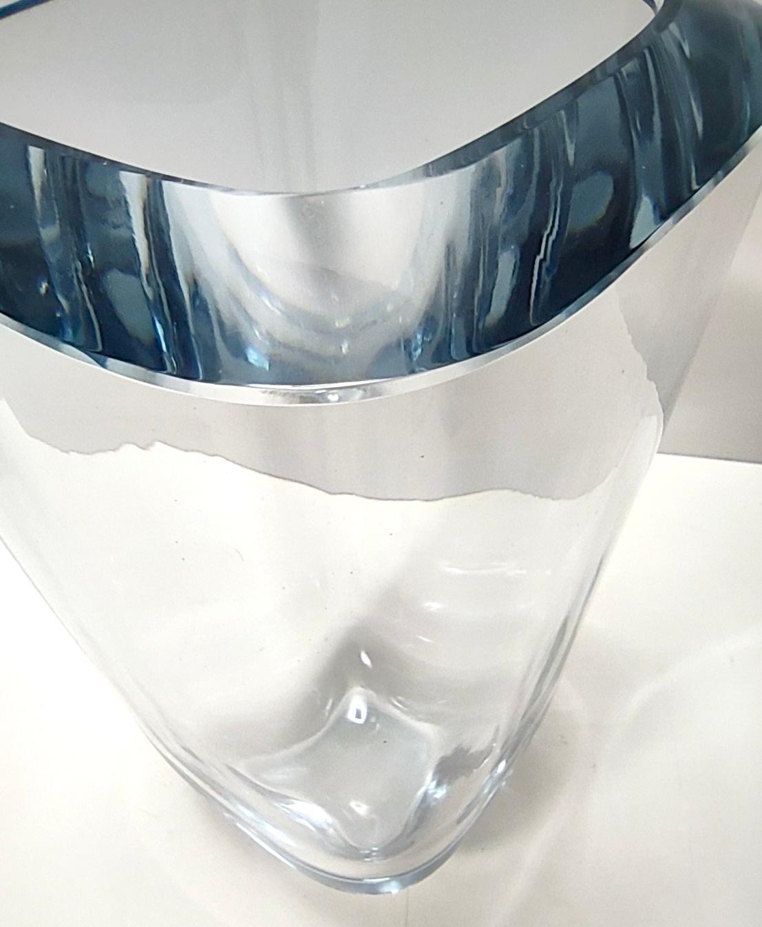 Mid-20th Century Vintage Thick Transparent Glass Vase by Strombergshyttan, Sweden For Sale