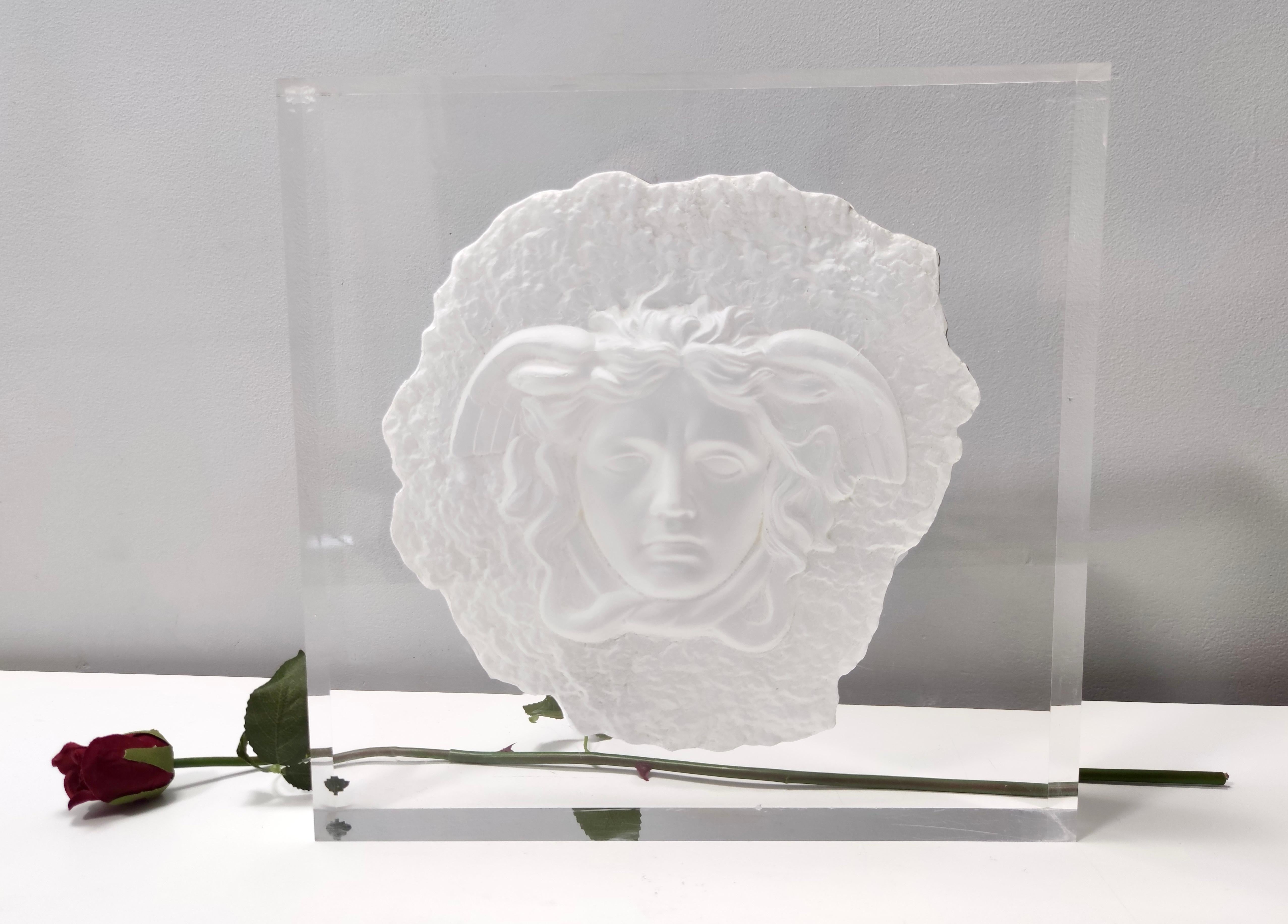 Post-Modern Thick Transparent Plexiglass Decorative Panel with Gorgon by Versace, Italy