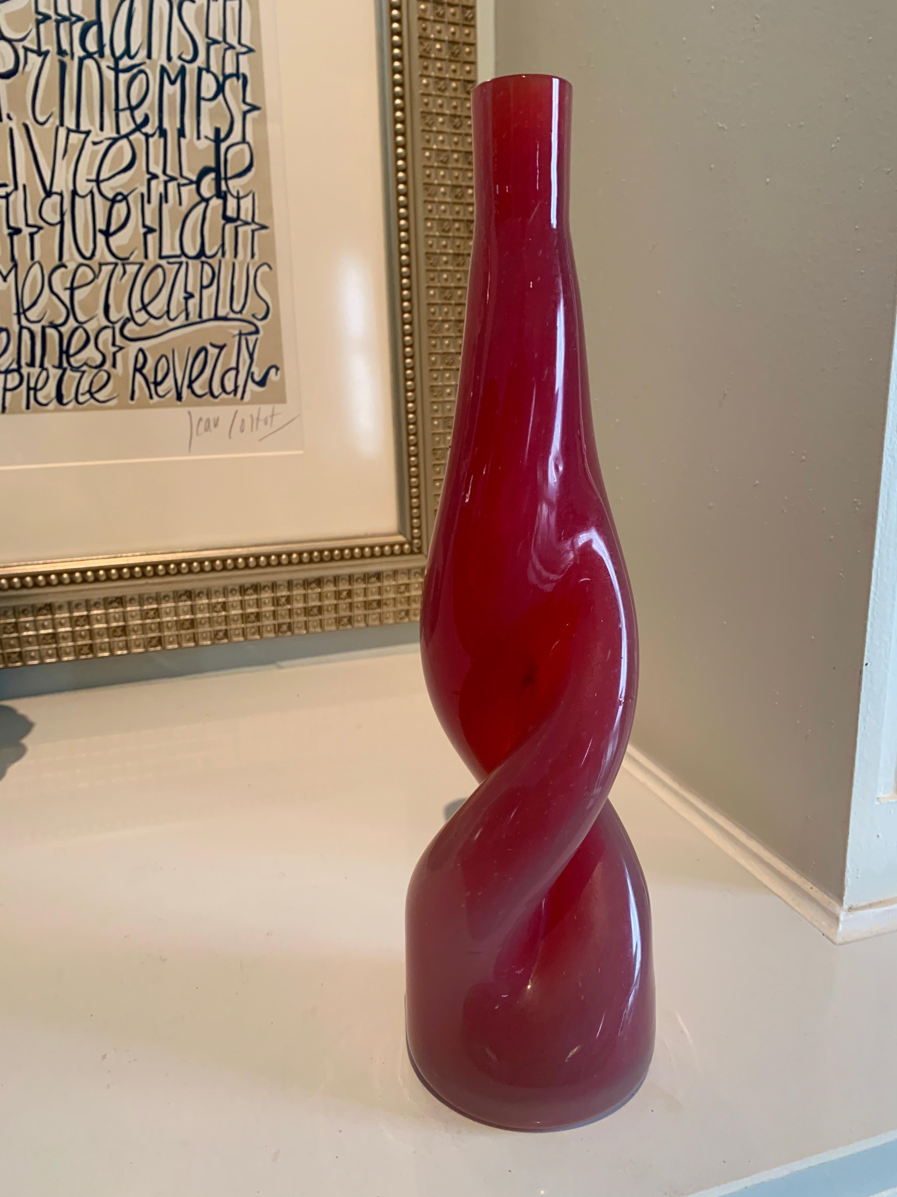 Thick Twisted Red Art Glass Bud Vase For Sale 4