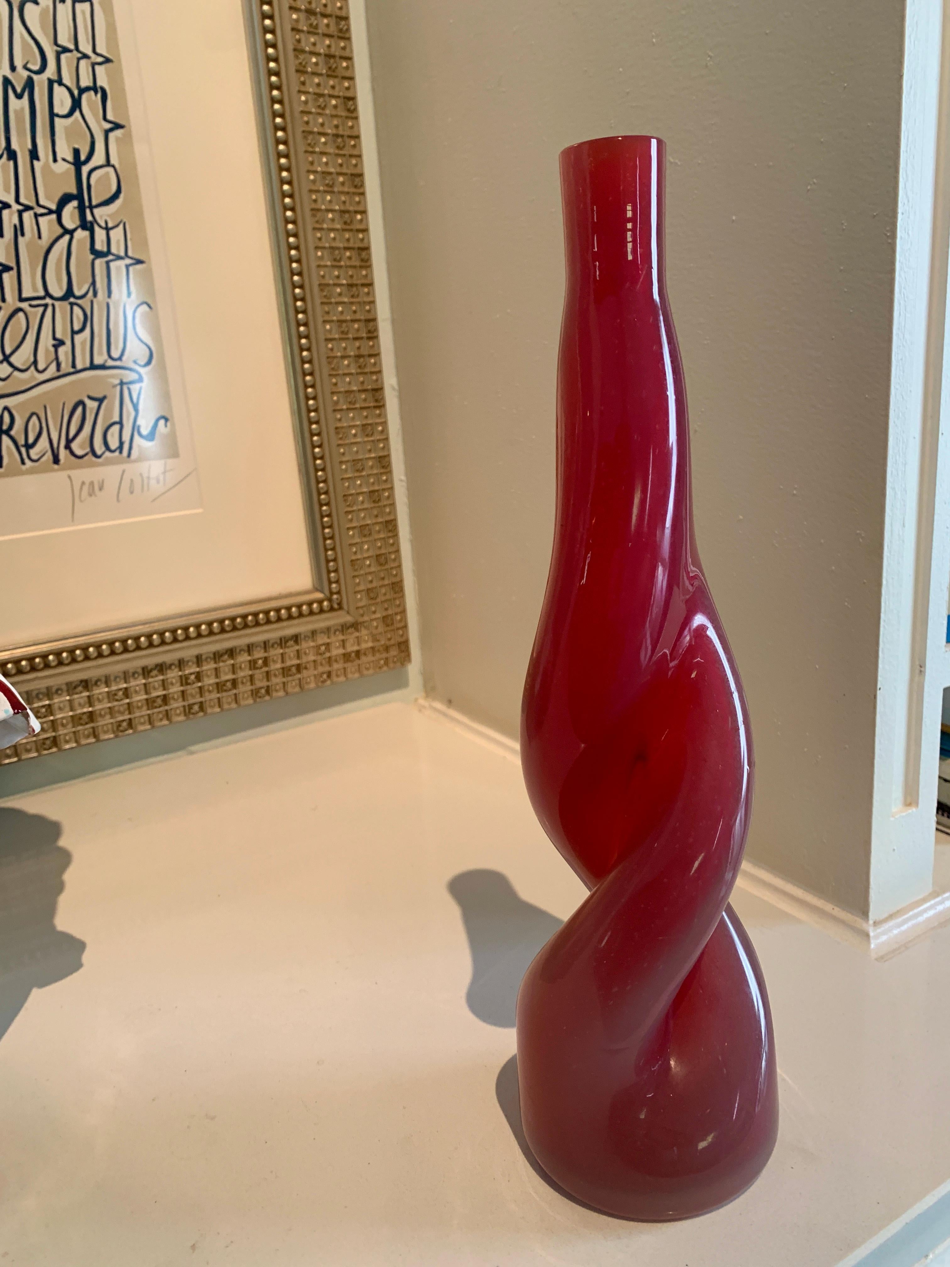 Thick Twisted Red Art Glass Bud Vase For Sale 6