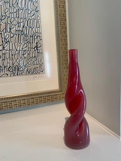Thick Twisted Red Art Glass Bud Vase