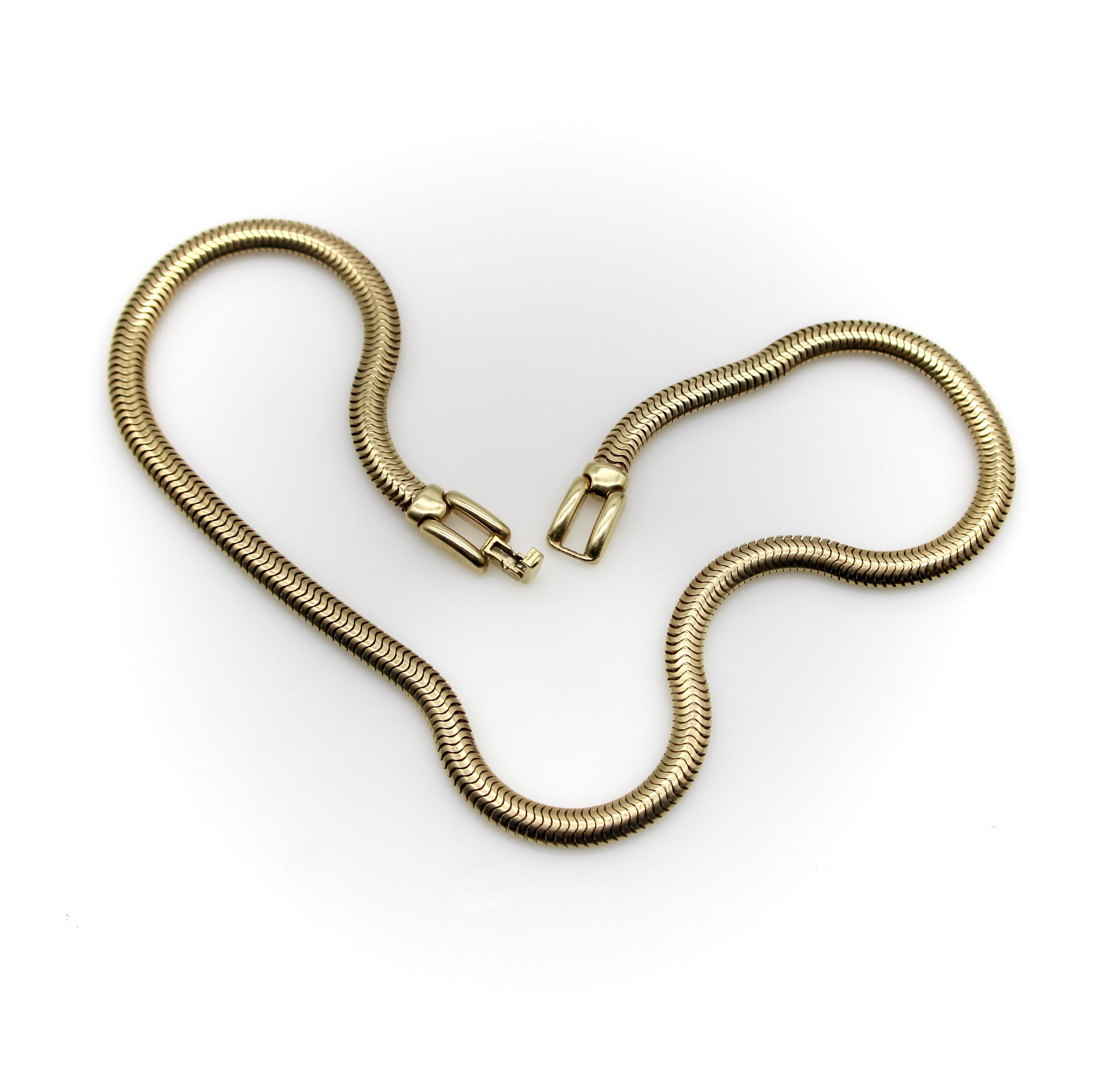 Modern Thick Vintage 14K Gold Snake Chain Necklace  For Sale