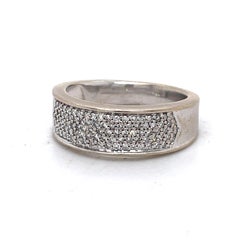 Thick Vintage White Gold Band, 18K, 0.5ct Natural Diamond, Vintage Stacking ring