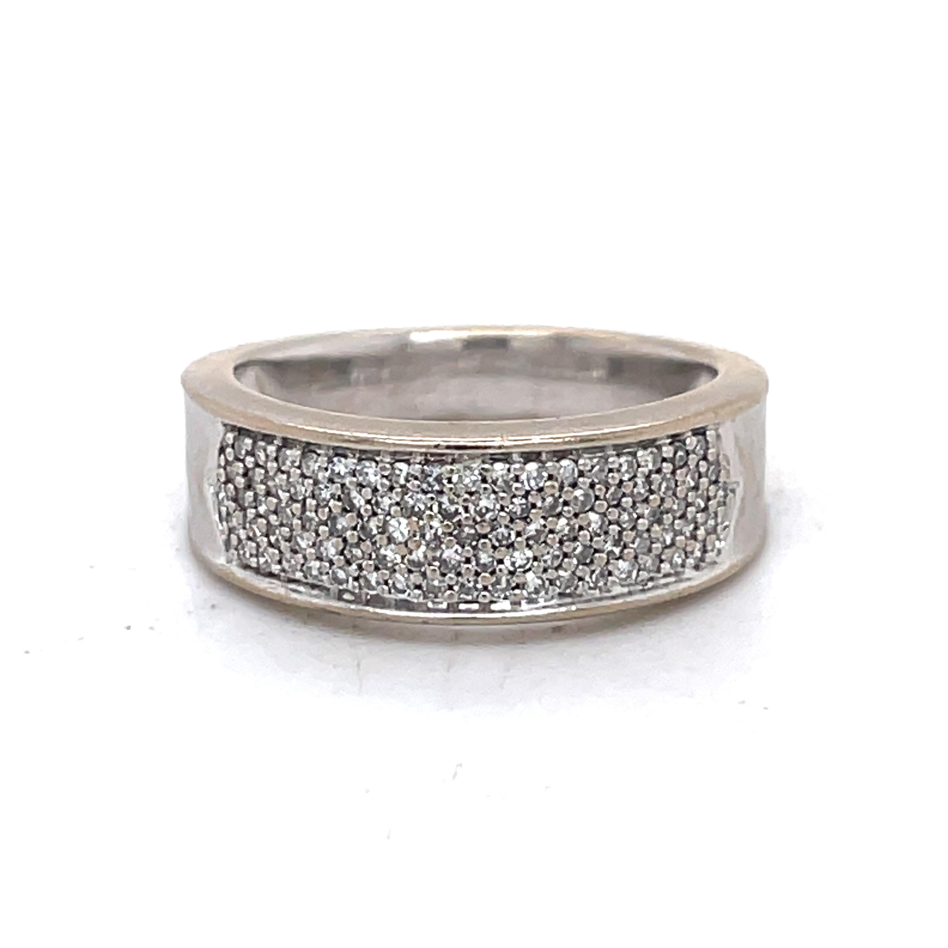 Thick Vintage White Gold Band, 18K, 0.5ct Natural Diamond, Vintage Stacking ring For Sale 2