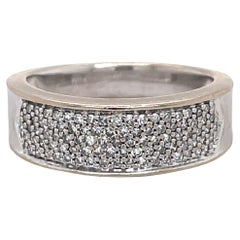 Thick Vintage White Gold Band, 18K, 0.5ct Natural Diamond, Vintage Stacking ring