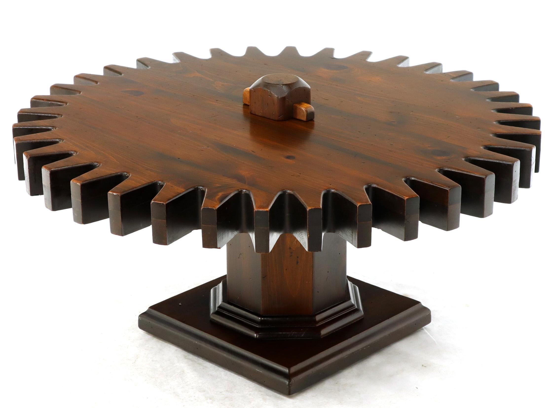 20th Century Thick Wooden Huge Round Gear Shape Top Coffee Table For Sale