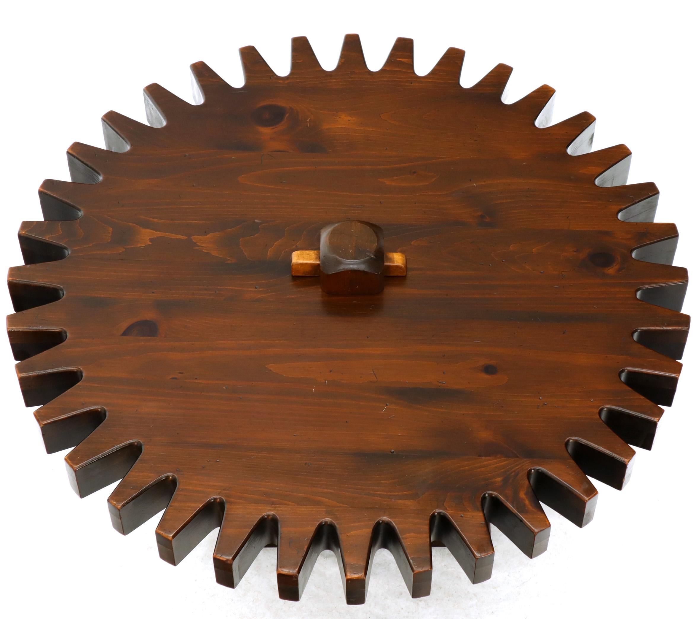 Lacquered Thick Wooden Huge Round Gear Shape Top Coffee Table For Sale