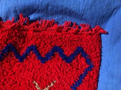 Bold Red Moroccan Wool Shag Rug Beni Ourain, Hand Knotted Boho Chic