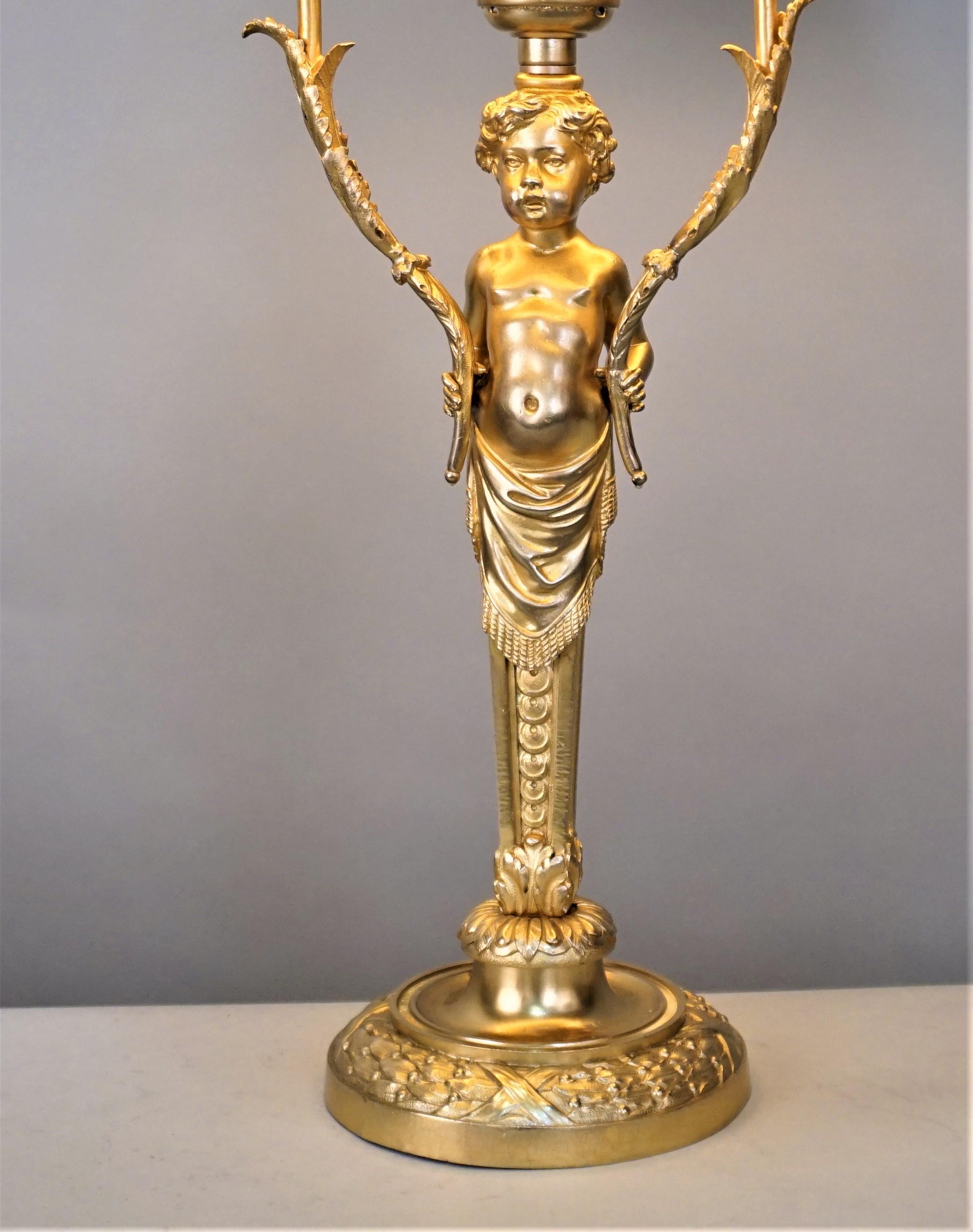 Early 20th century gilt bronze table lamp by Thiebaut Freres Paris 
Marking on the back of the base.