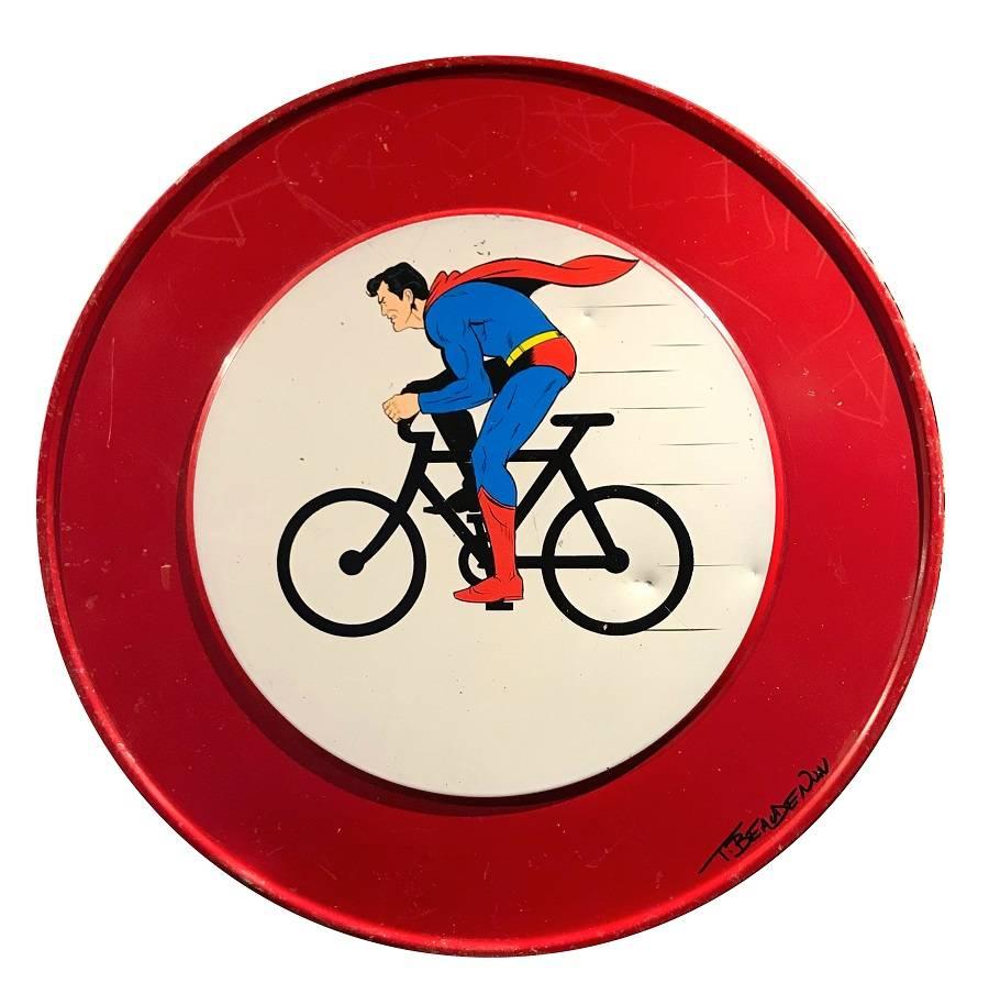 Superman On Bike - Painting by Thierry Beaudenon
