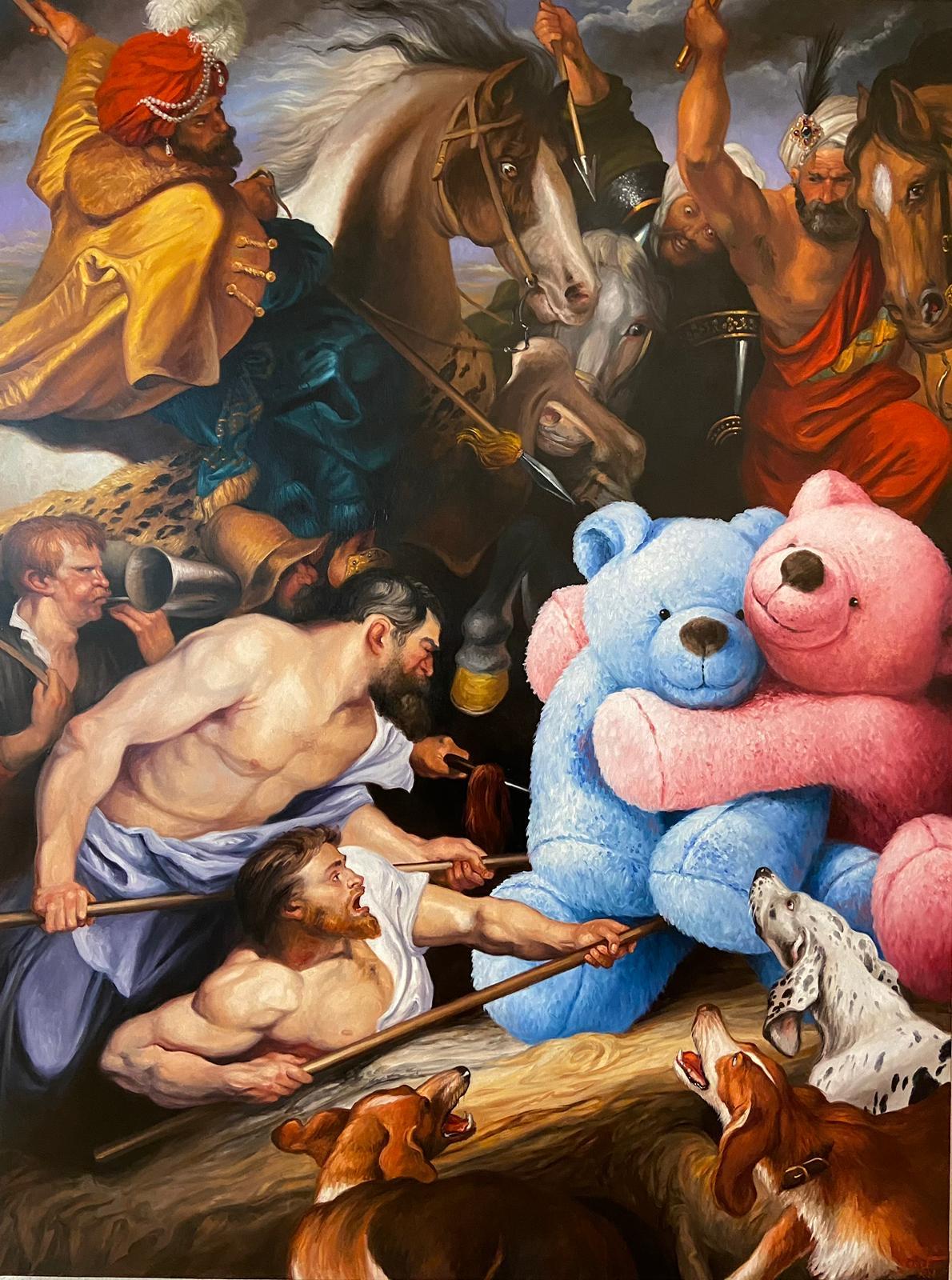 Figurative Painting Thierry Bruet - Chasse à l'ours