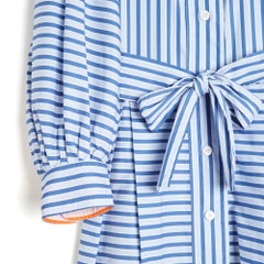 Thierry Colson Robe FR40 Large Blue Pinestripe Cotton Day Dress UK12 US10