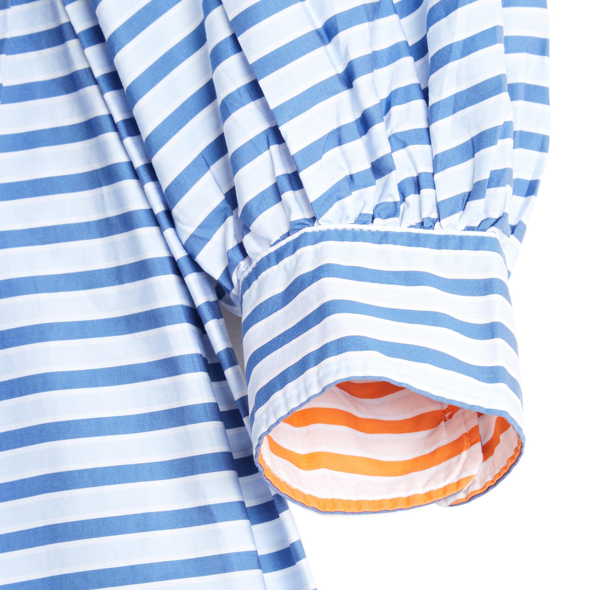 Women's Thierry Colson Robe FR40 Large Blue Pinestripe Cotton Day Dress UK12 US10 For Sale