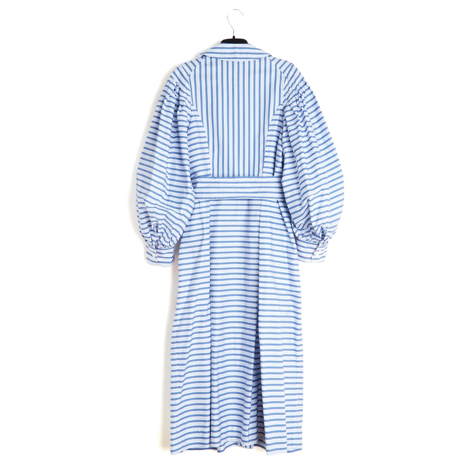 Thierry Colson Robe FR40 Large Blue Pinestripe Cotton Day Dress UK12 US10 For Sale 2