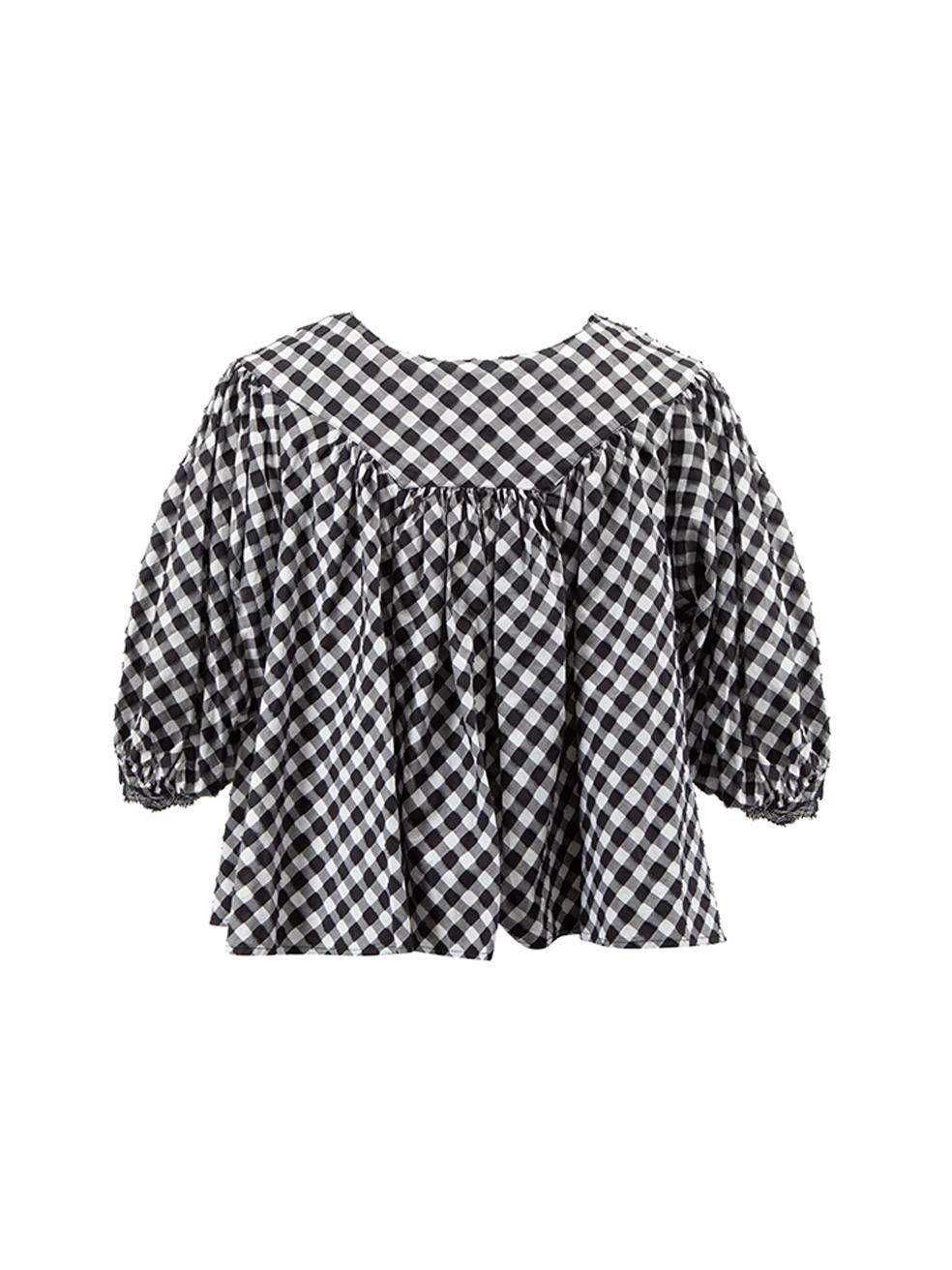 Thierry Colson Women's Black & White Gingham Peplum Blouse In Good Condition In London, GB