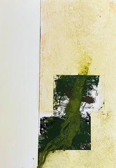 Spring green oil painting, large unique piece by Thierry Le Saec on paper