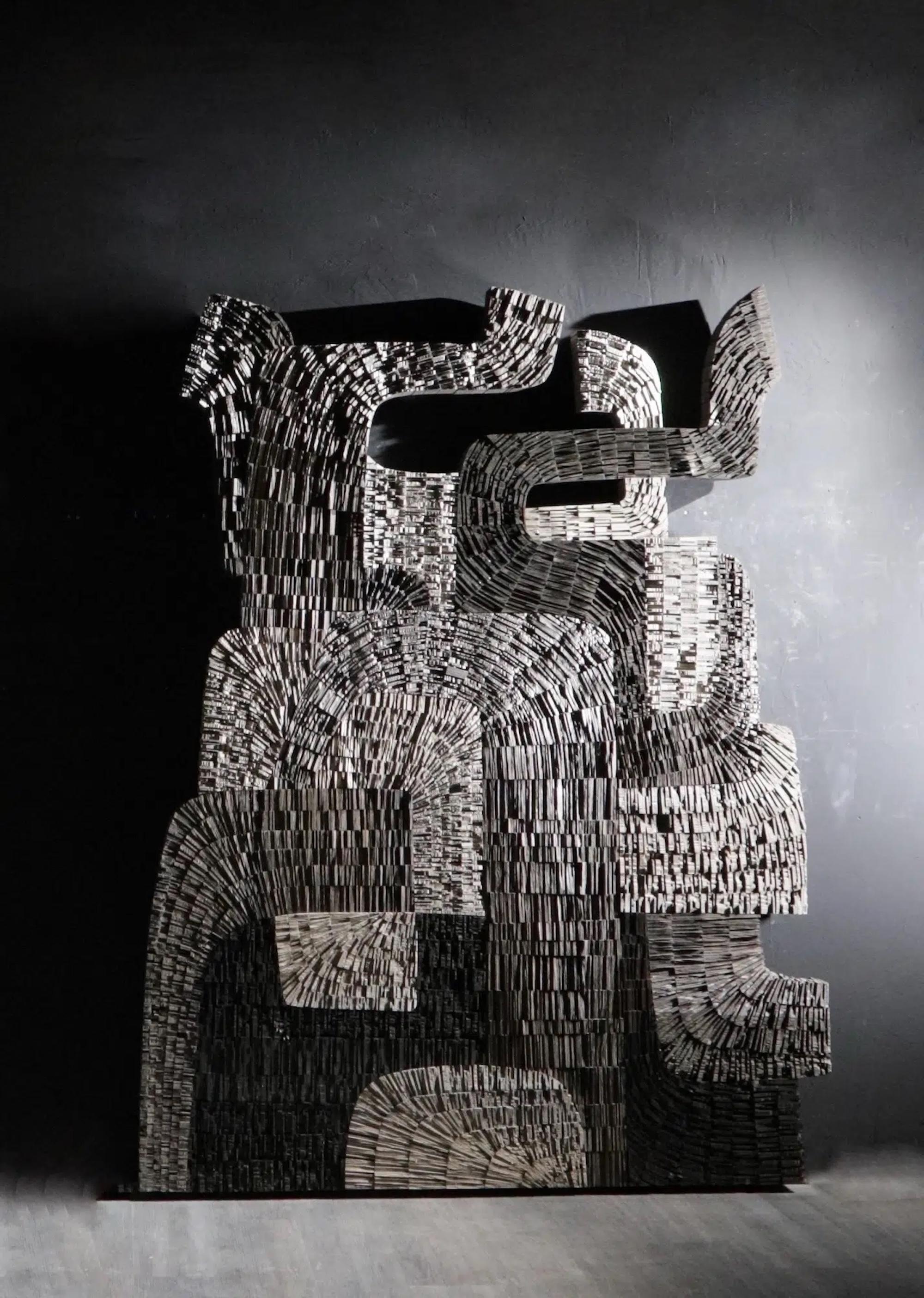 No.061222 de Thierry Martenon - grande sculpture en bois, abstraite, géométrique