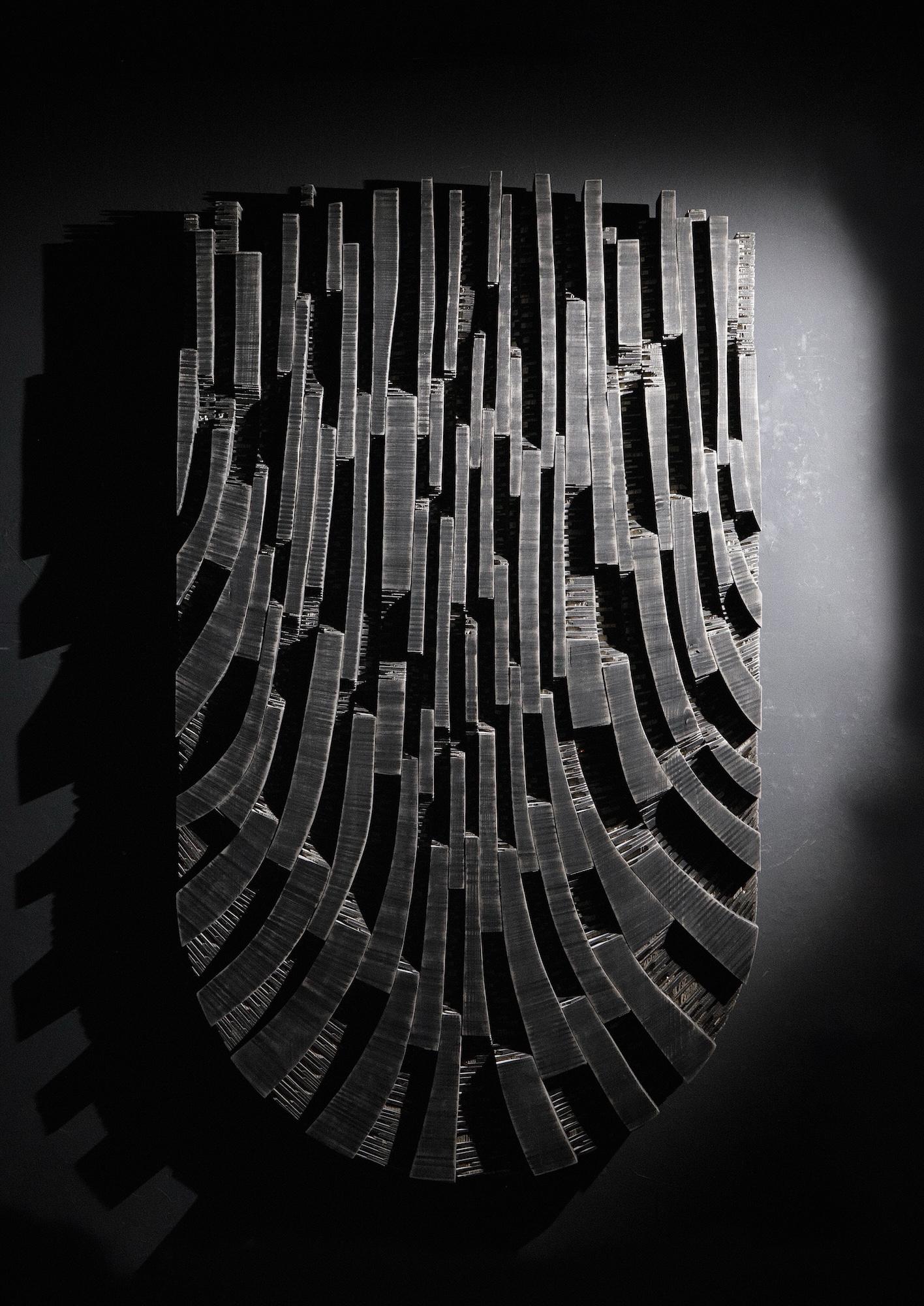 No.201022 di Thierry Martenon - scultura da parete di grandi dimensioni, geometrica astratta, Wood