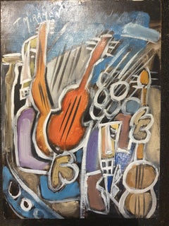 Late 20th Century French Abstract Expressionist Acrylic on Board. 'Jazz Night'.