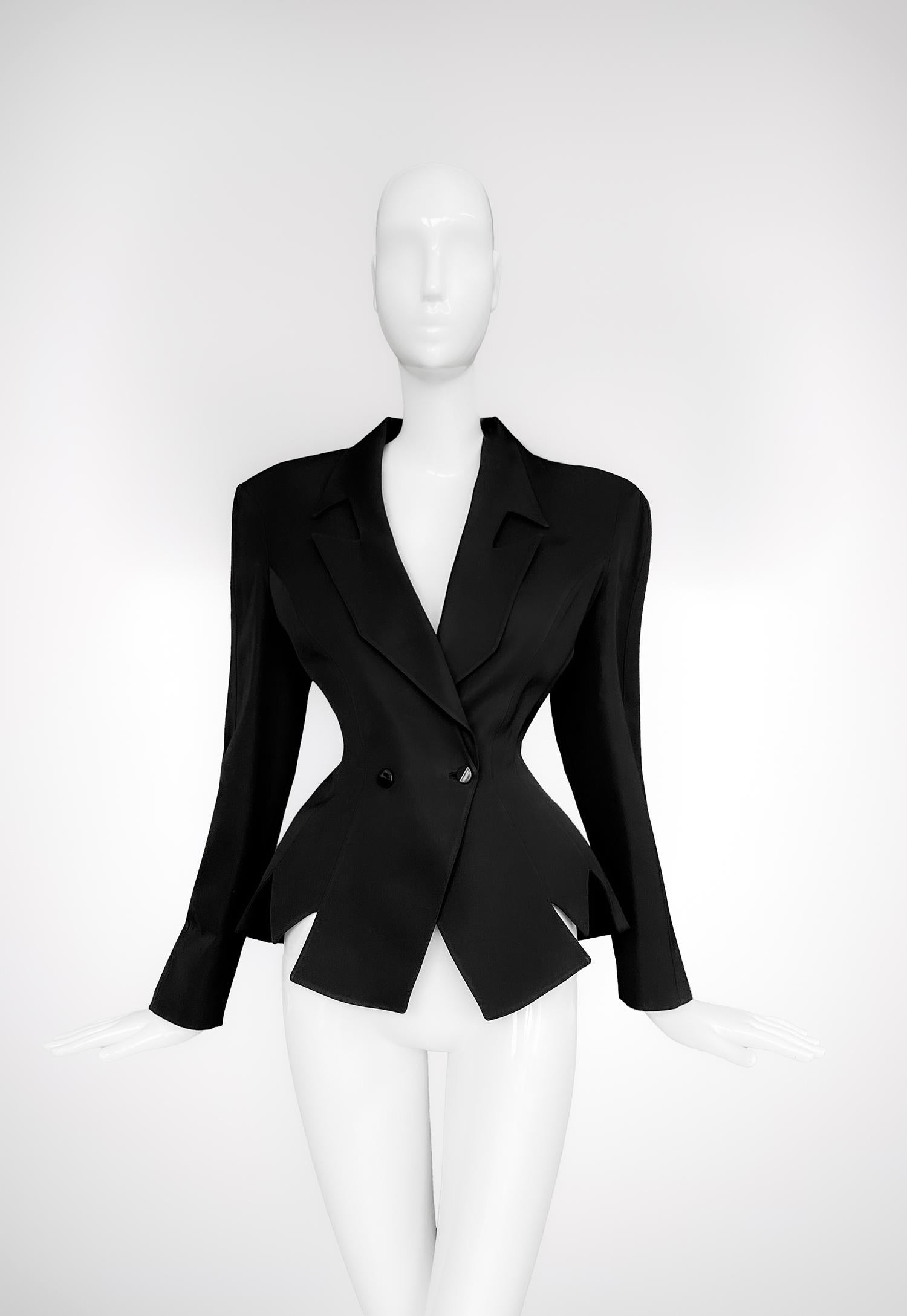 Thierry Mugler FW 1992 Black Dramatic Cutout ZigZag Jacket For Sale 3