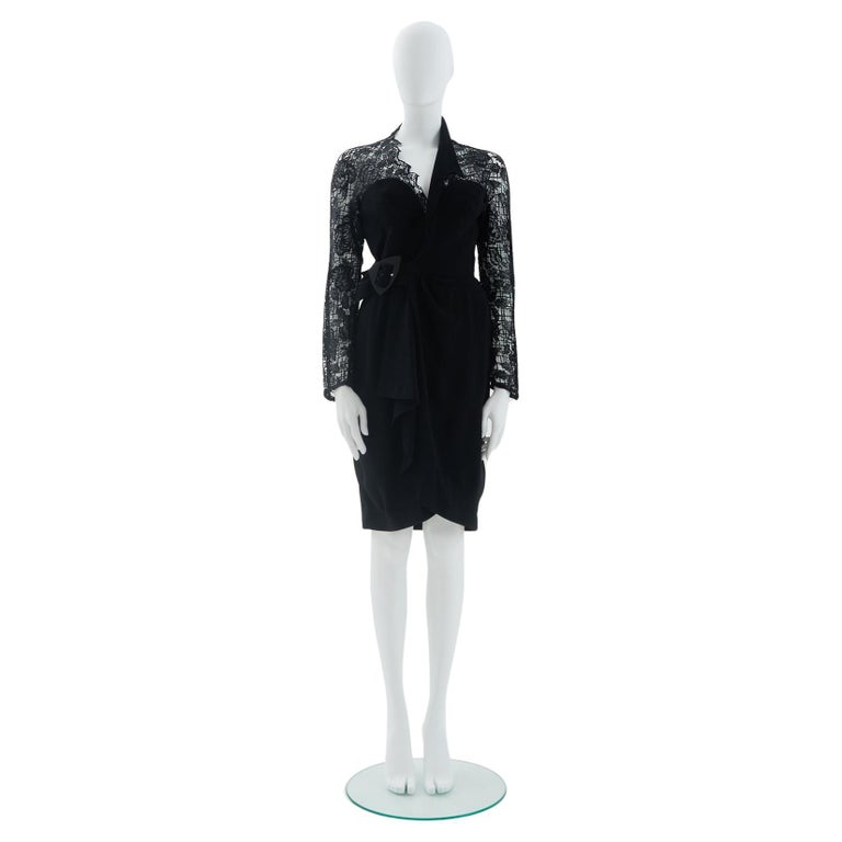 Thierry Mugler 1980s Black rayon blend crepe cocktail dress