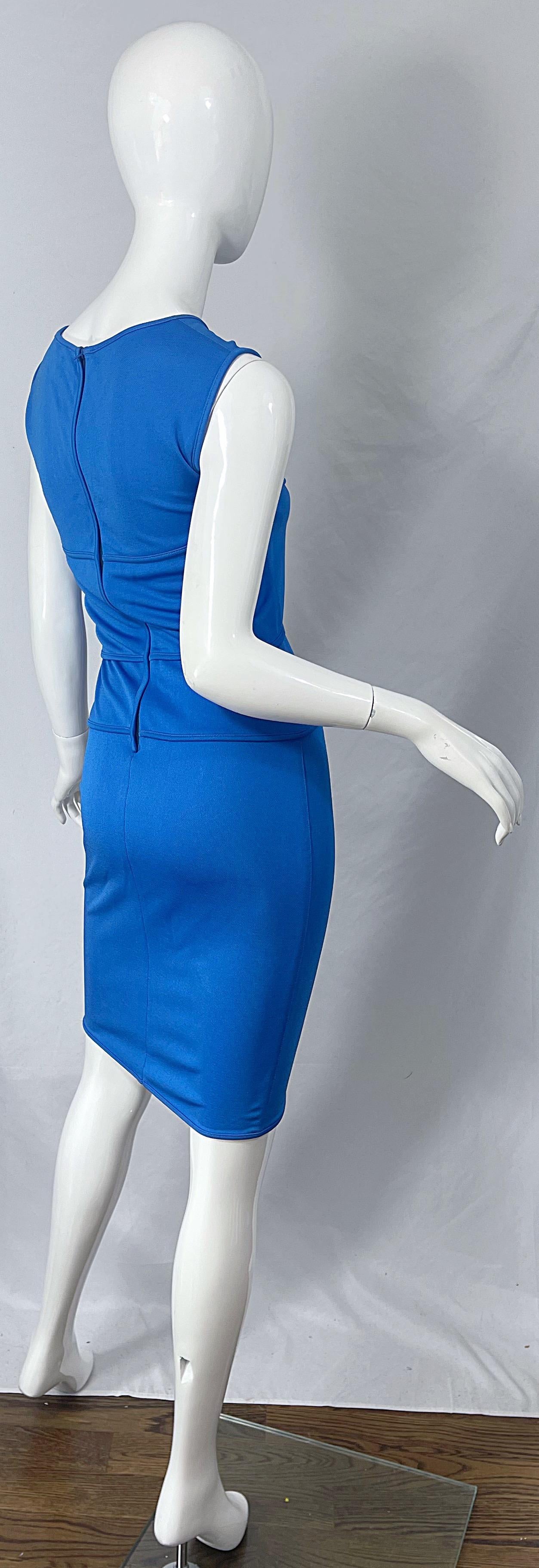 Thierry Mugler 1980s Blue Cut Out Vintage Body Con 80s Dress Size 44 For Sale 6