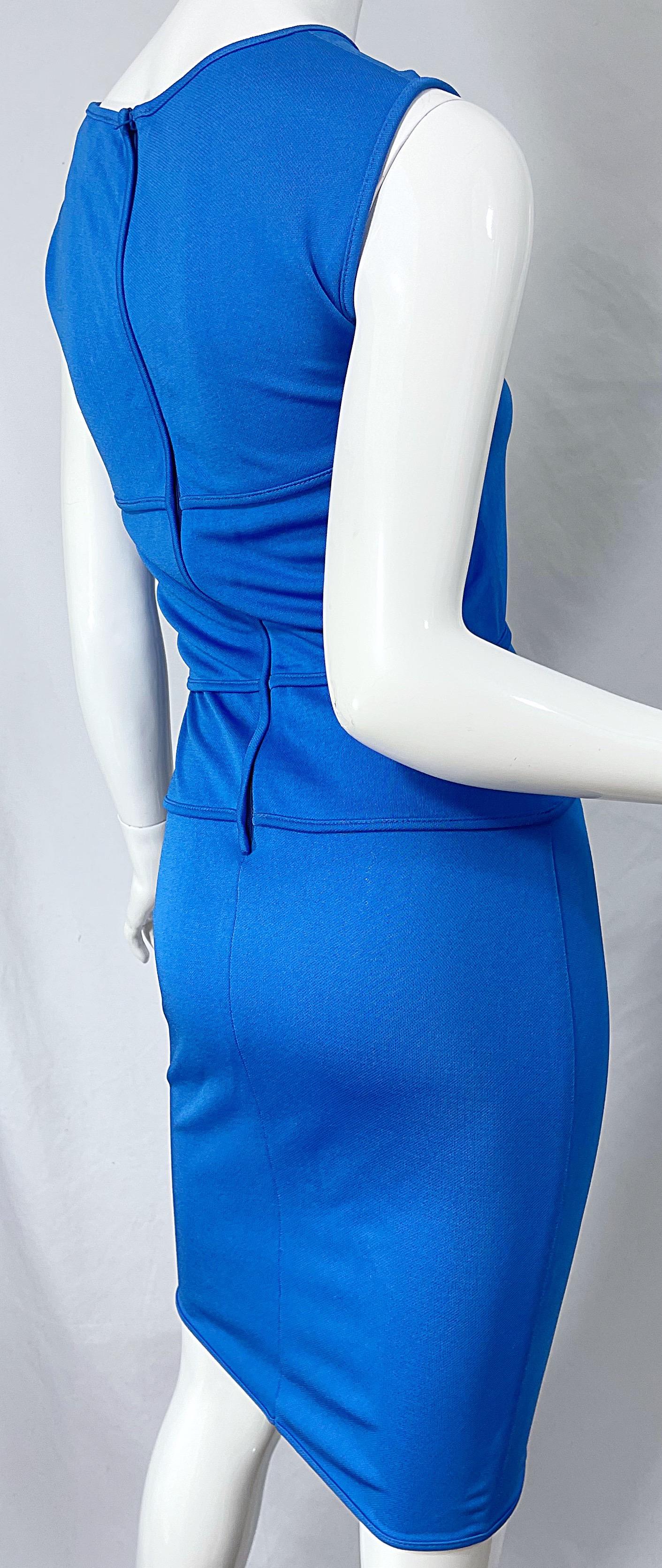 Thierry Mugler 1980s Blue Cut Out Vintage Body Con 80s Dress Size 44 For Sale 2