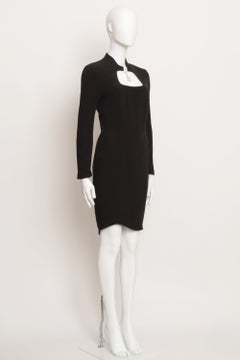 Thierry Mugler 1980’s Cut Out Long Sleeve Dress Crystal Strass Drop Curved Hem