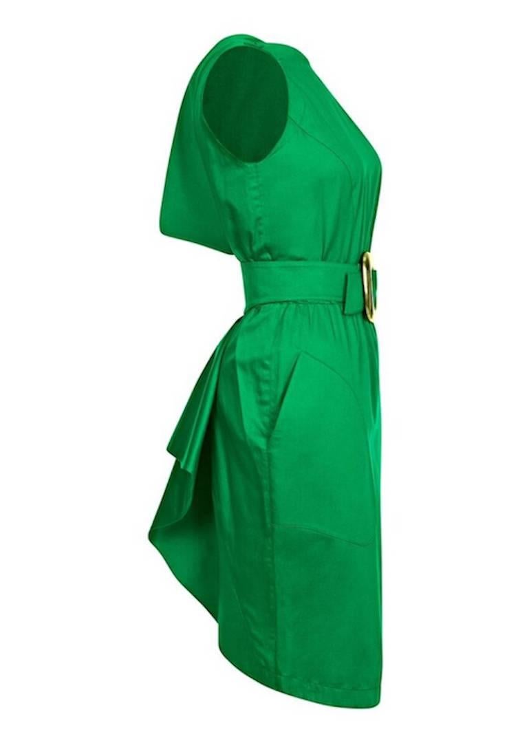 Thierry Mugler 1980s Emerald Green Dress With Statement Belt In Excellent Condition In London, GB