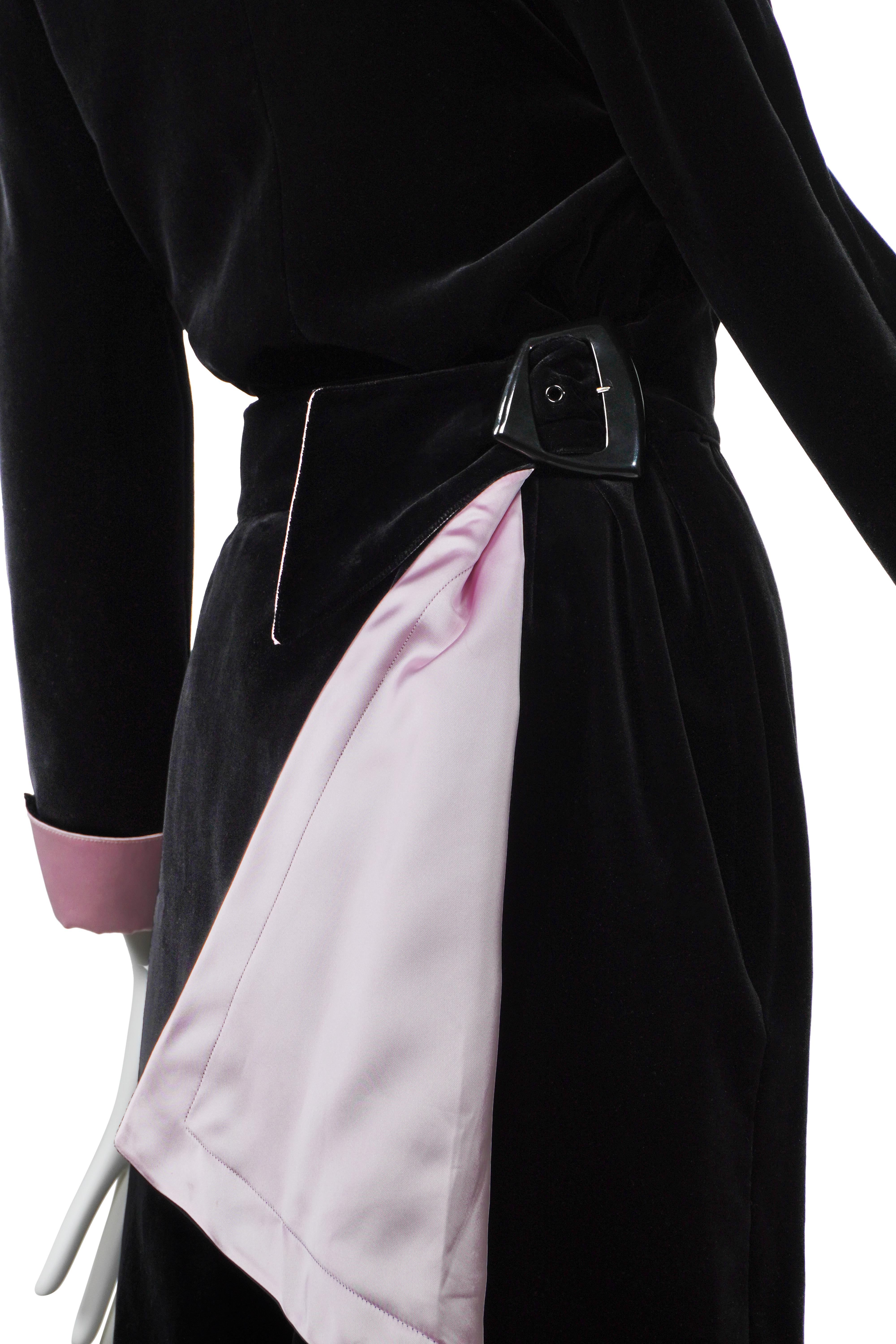 Abito a portafoglio in velluto Thierry Mugler anni '80 con accenti di seta rosa FR38 in vendita 4