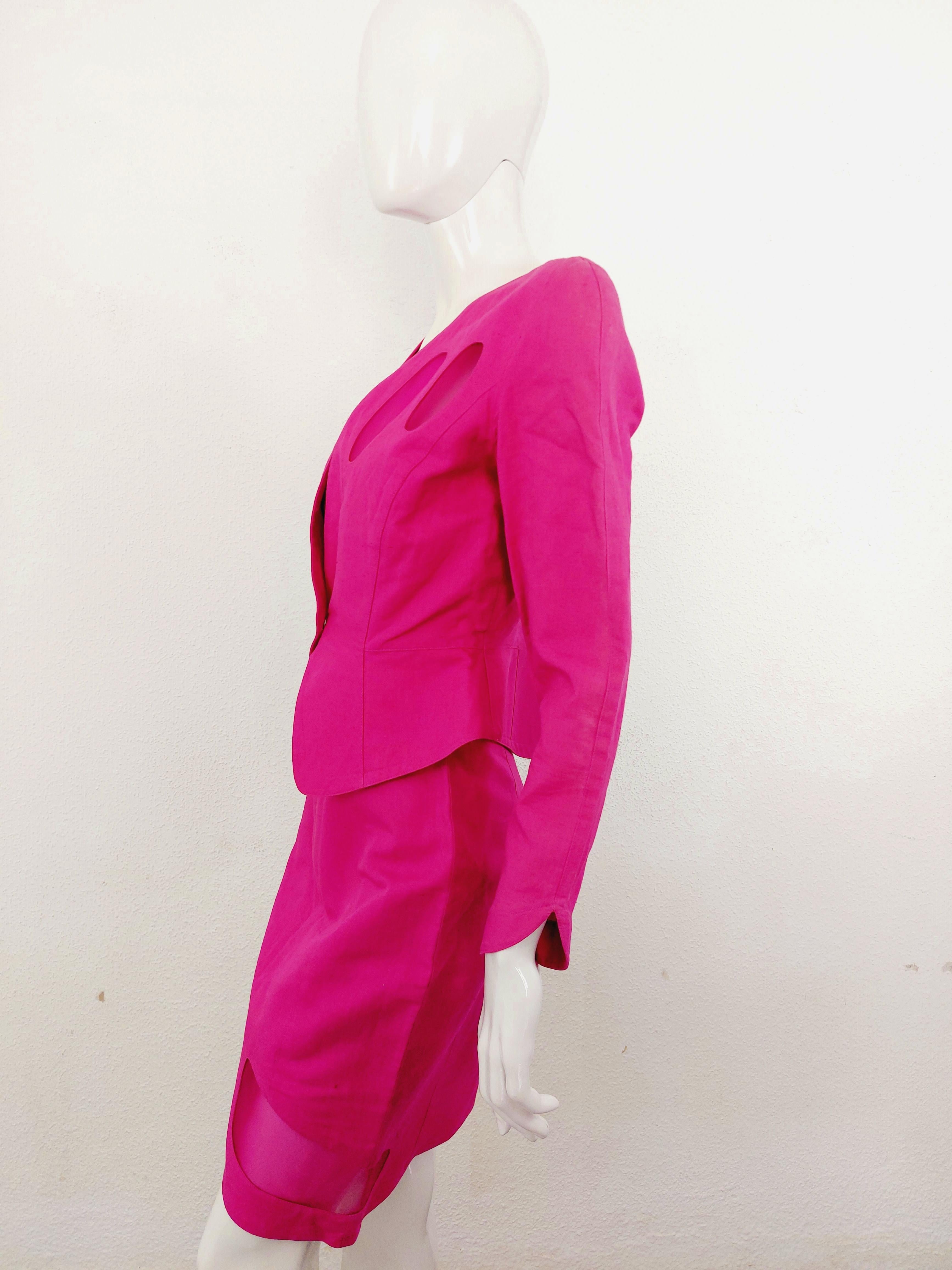 Thierry Mugler 1980s Pink Sculptural Hourglass Cutout Transparent Skirt Suit Set 6