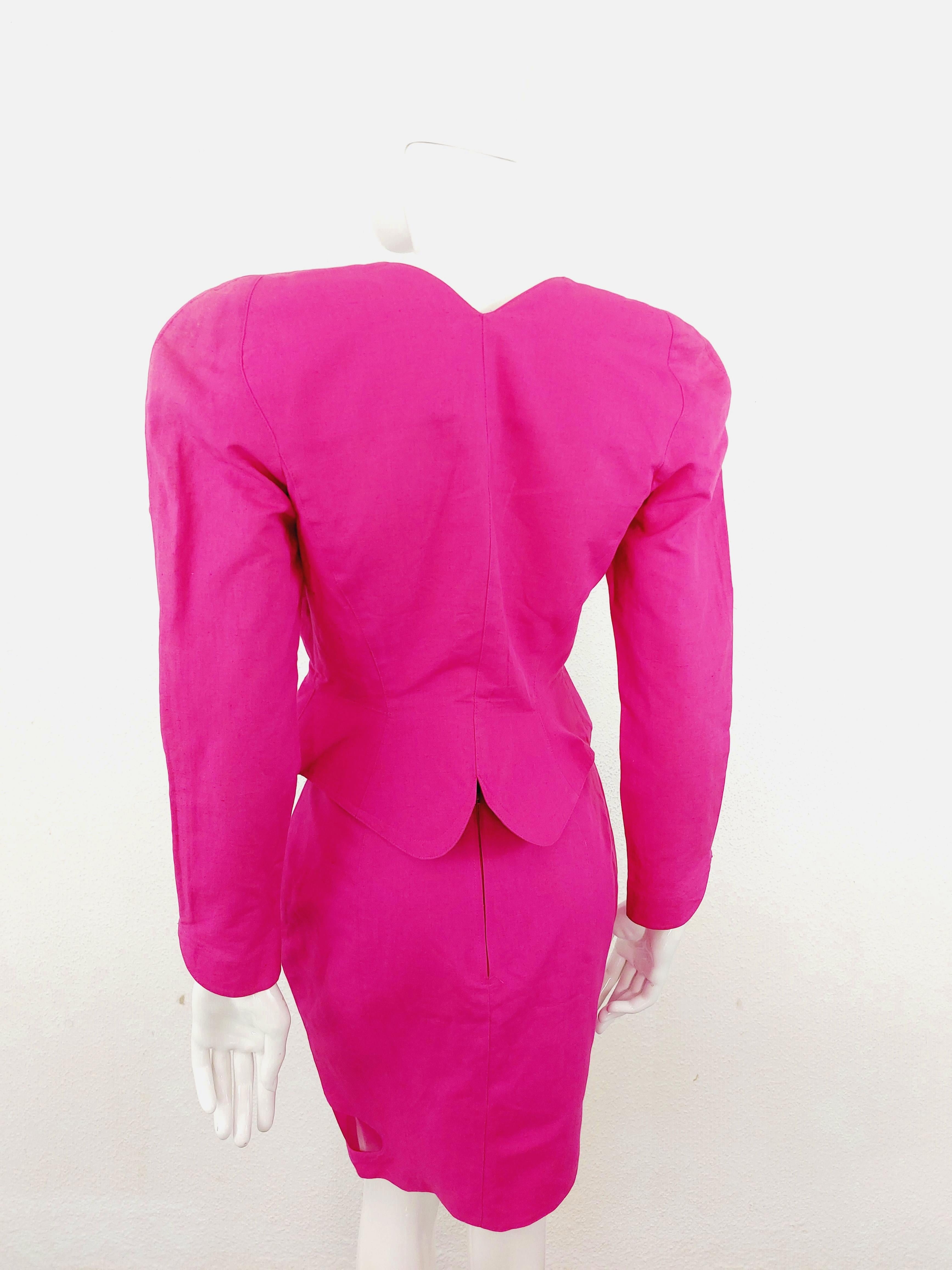 Thierry Mugler 1980s Pink Sculptural Hourglass Cutout Transparent Skirt Suit Set 7
