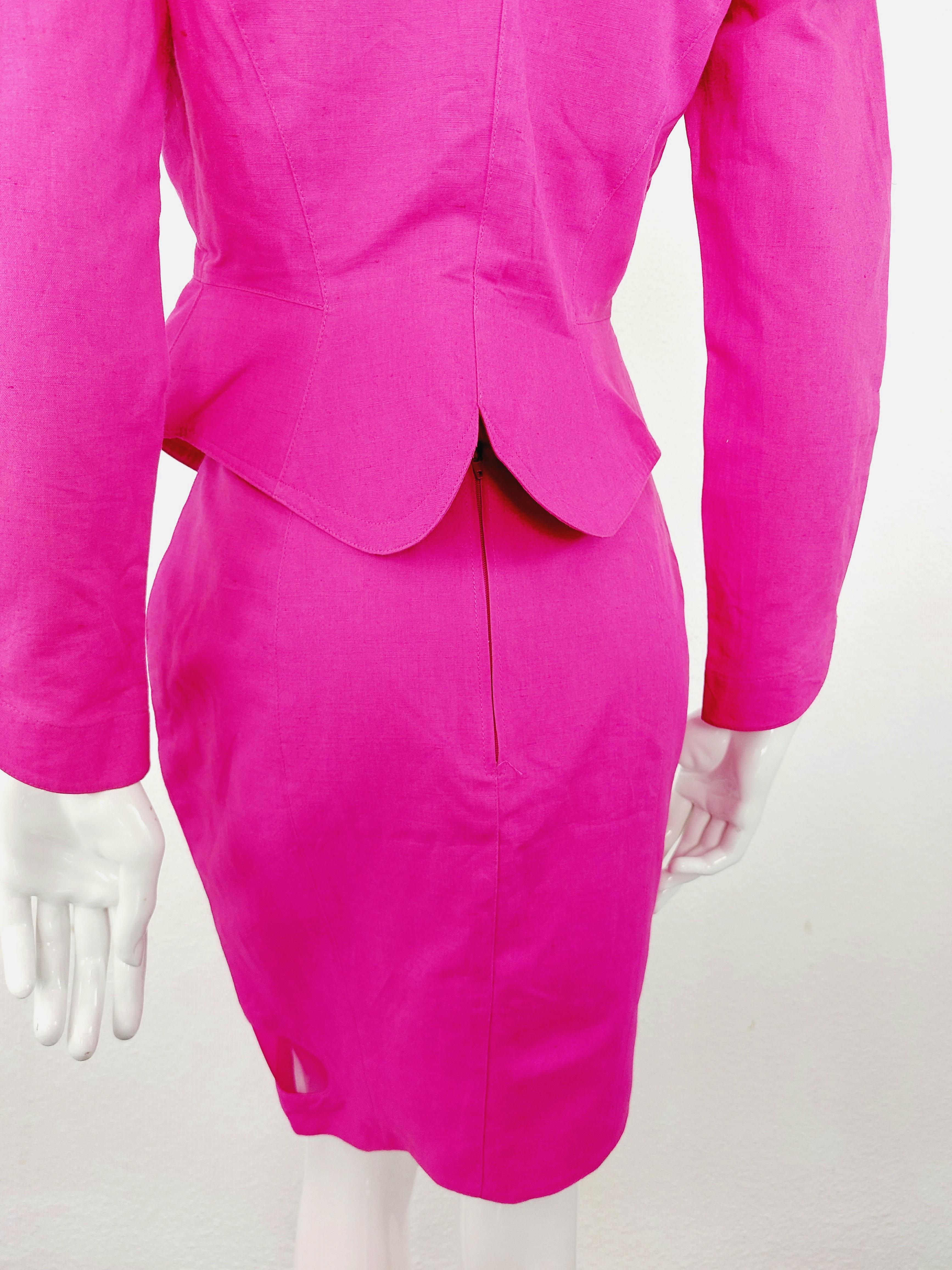 Thierry Mugler 1980s Pink Sculptural Hourglass Cutout Transparent Skirt Suit Set 8