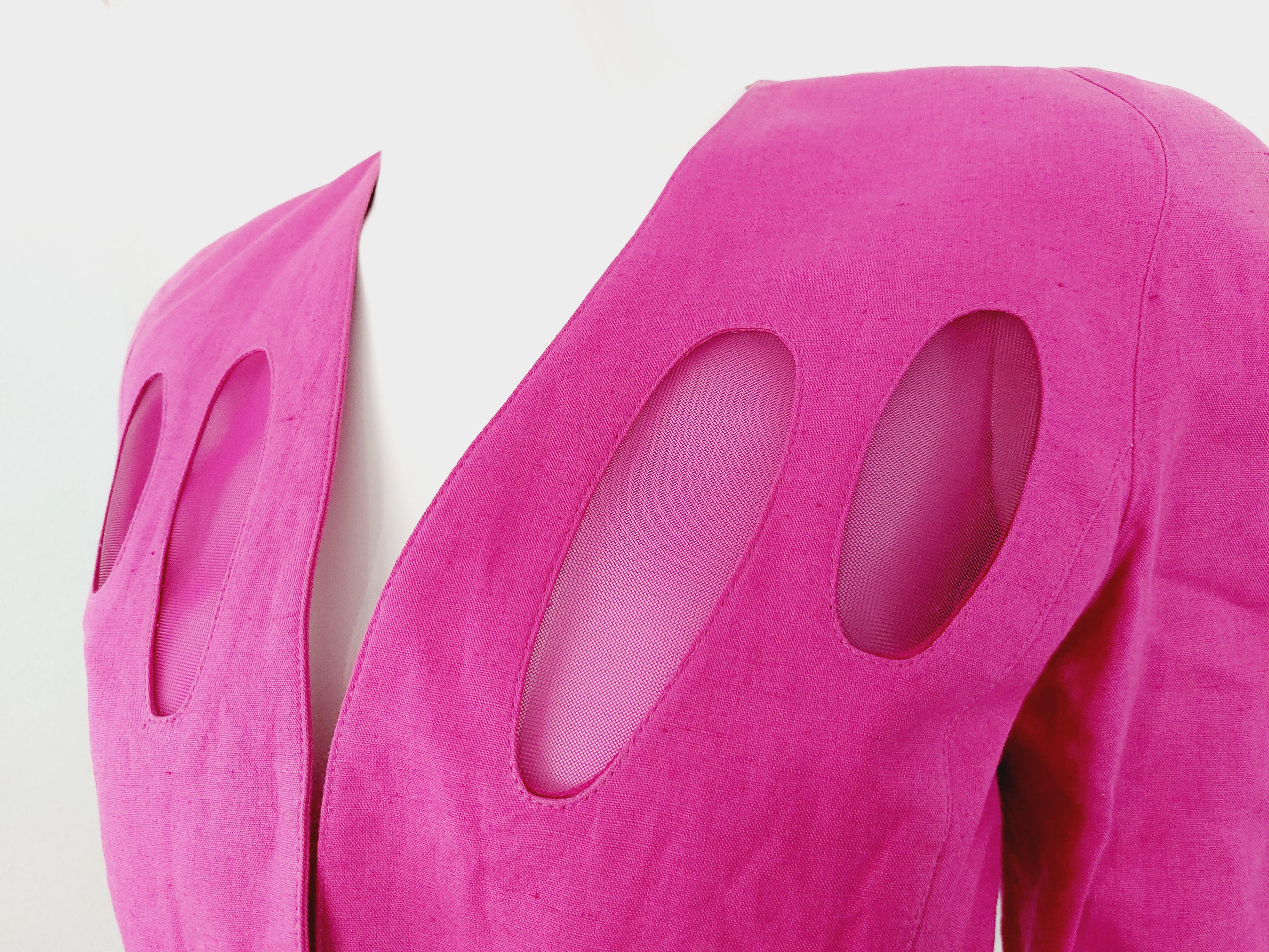 Women's Thierry Mugler 1980s Pink Sculptural Hourglass Cutout Transparent Skirt Suit Set