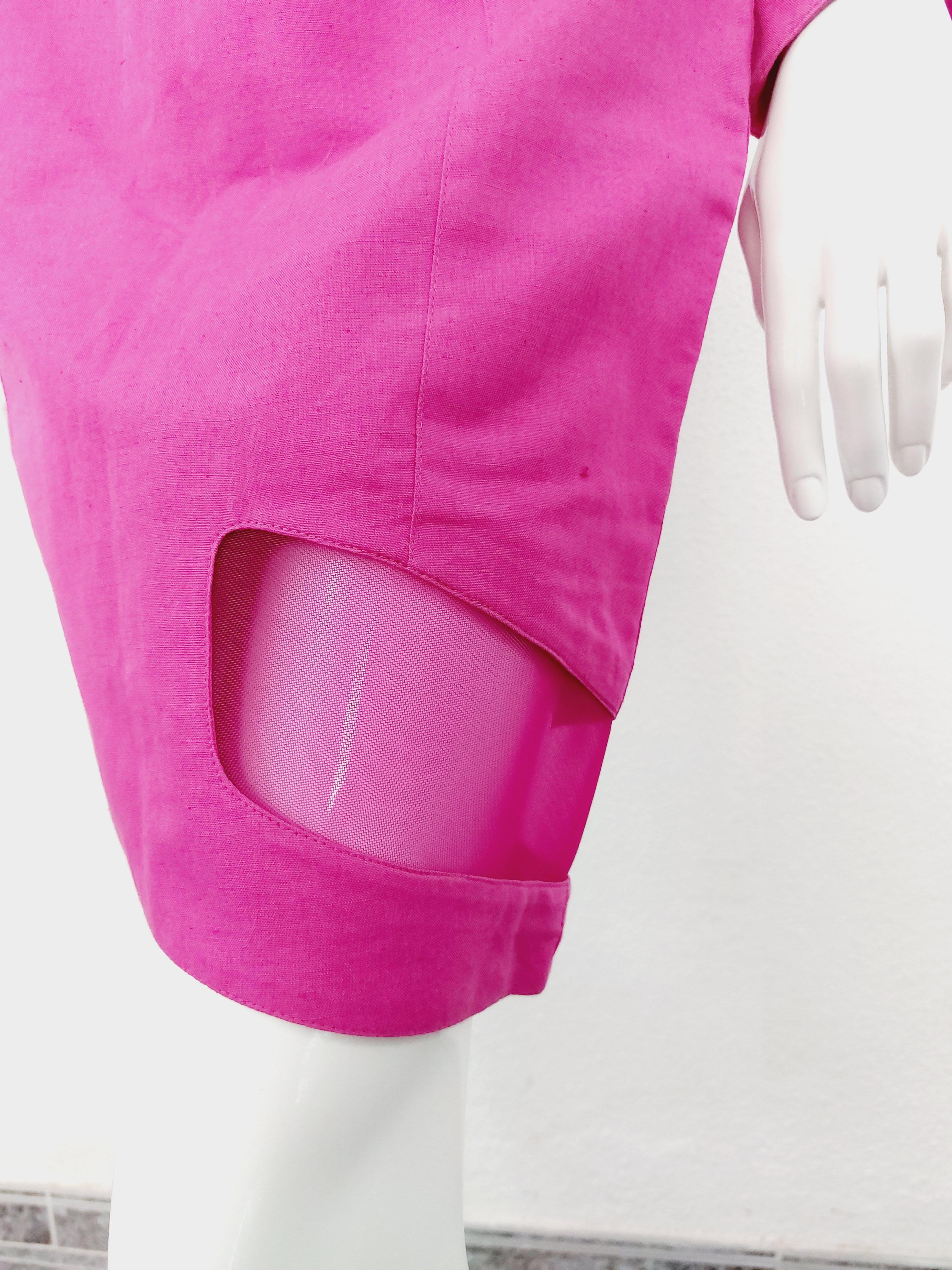 Thierry Mugler 1980s Pink Sculptural Hourglass Cutout Transparent Skirt Suit Set 5