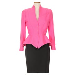 Retro Thierry Mugler 1980s Shocking Pink Skirt Suit 