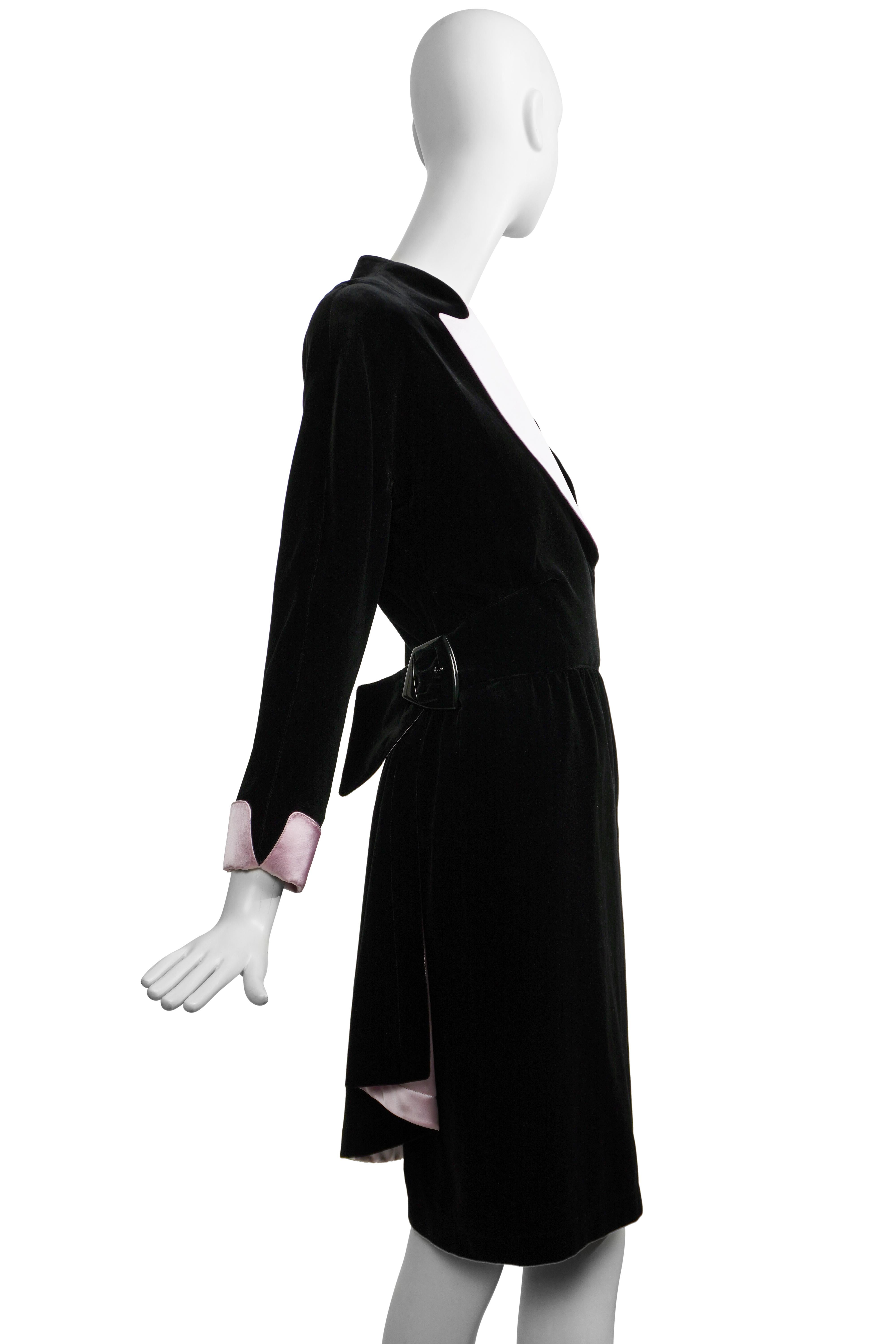 Thierry Mugler 1980s Velvet Wrap Dress with Pink Silk Accents FR38 For Sale 6
