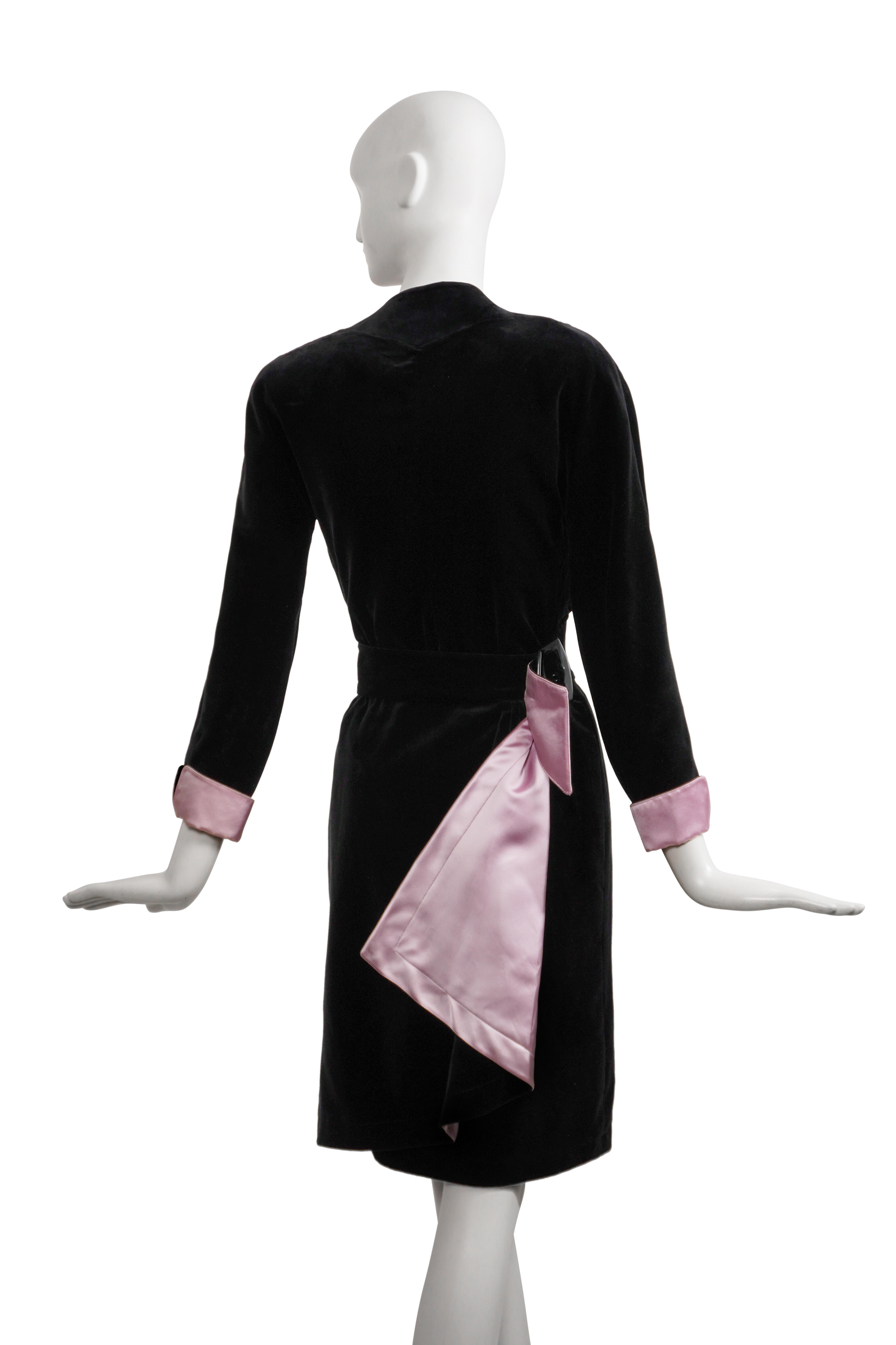 Thierry Mugler 1980s Velvet Wrap Dress with Pink Silk Accents FR38 For Sale 7