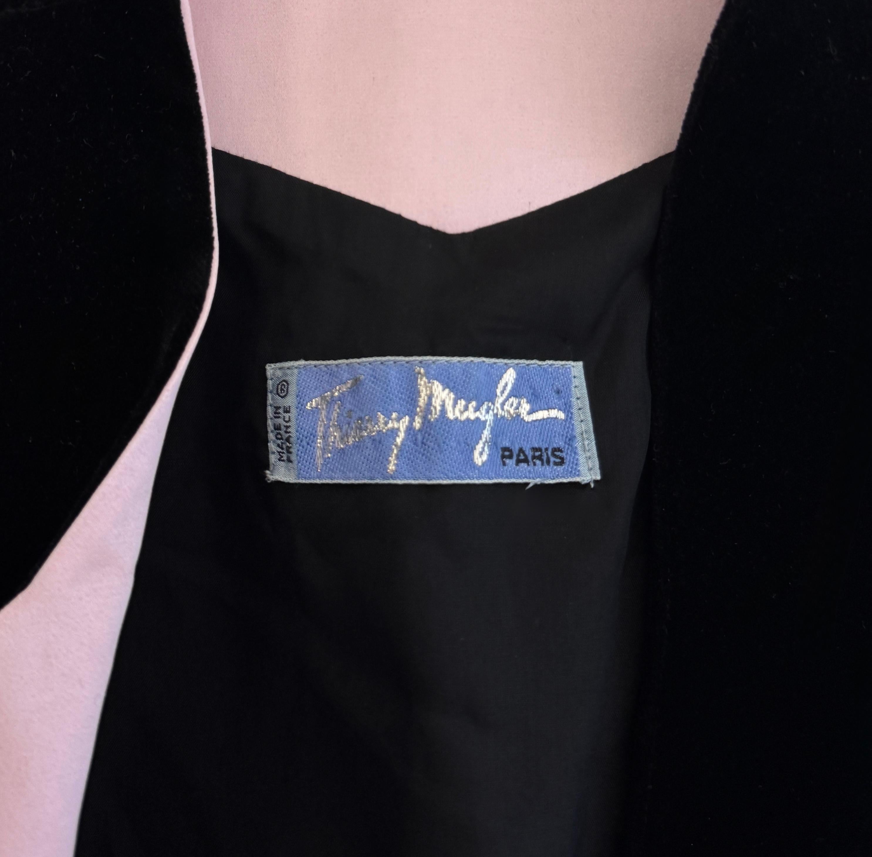 Thierry Mugler 1980s Velvet Wrap Dress with Pink Silk Accents FR38 For Sale 8