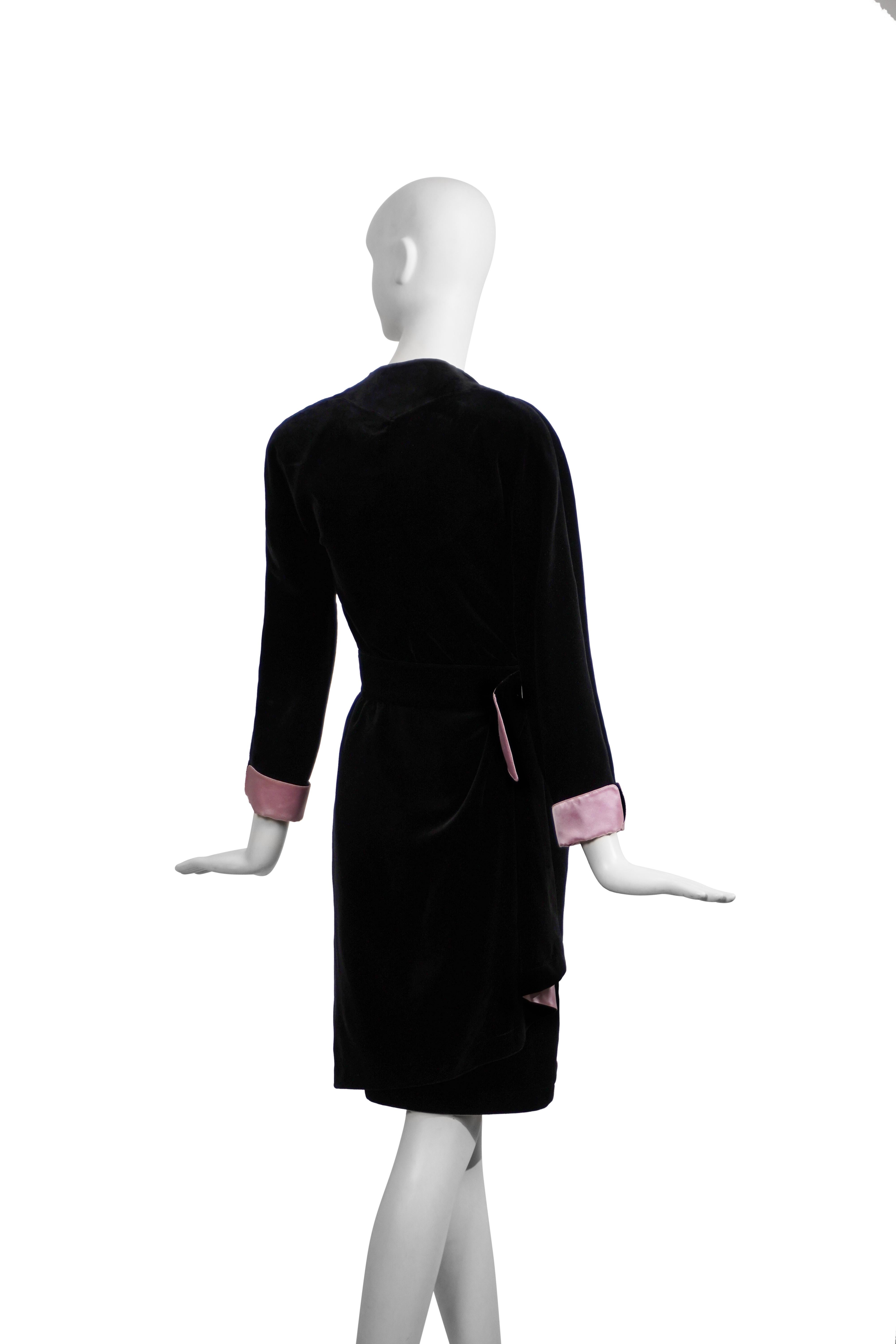 Thierry Mugler 1980s Velvet Wrap Dress with Pink Silk Accents FR38 For Sale 1
