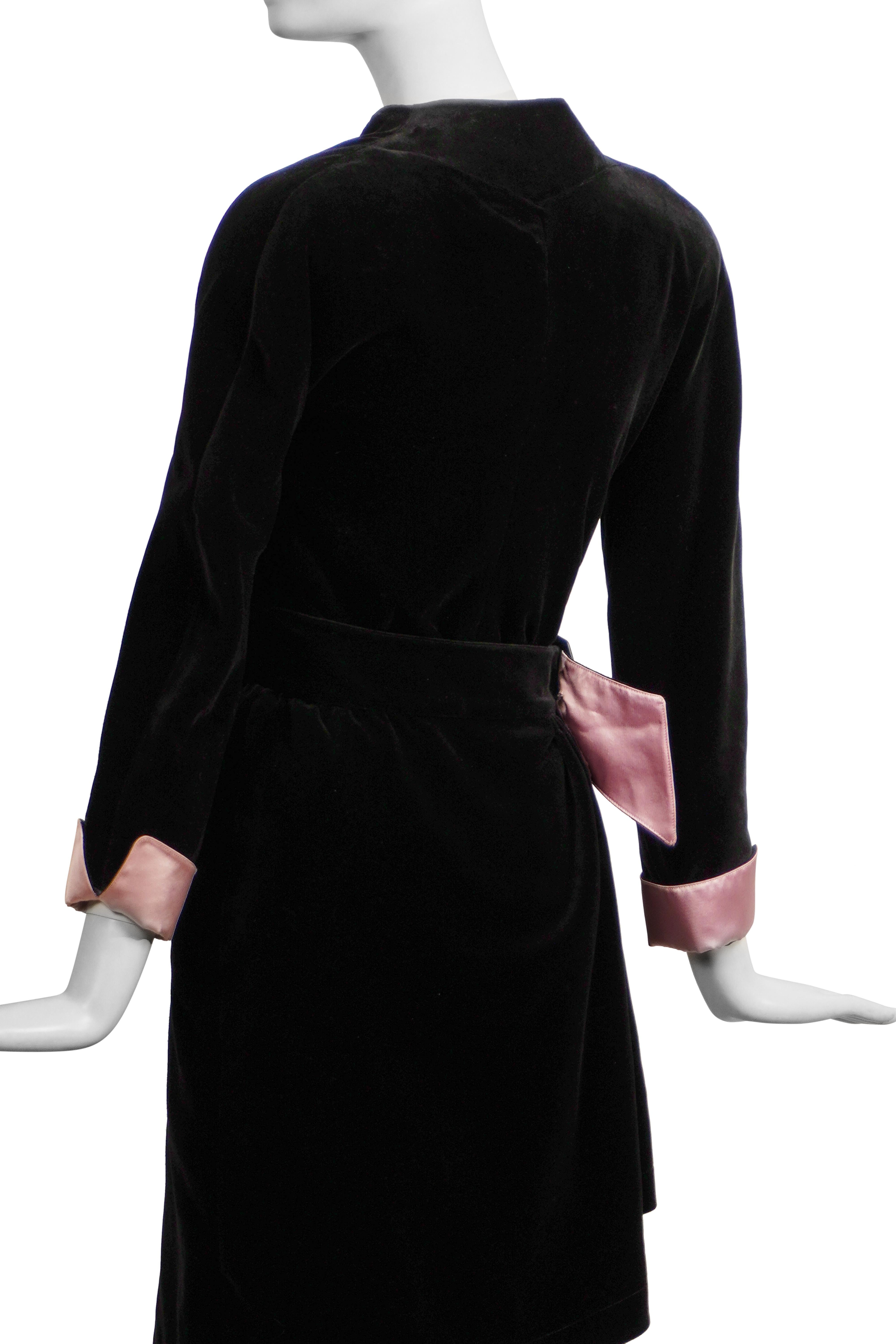 Thierry Mugler 1980s Velvet Wrap Dress with Pink Silk Accents FR38 For Sale 3