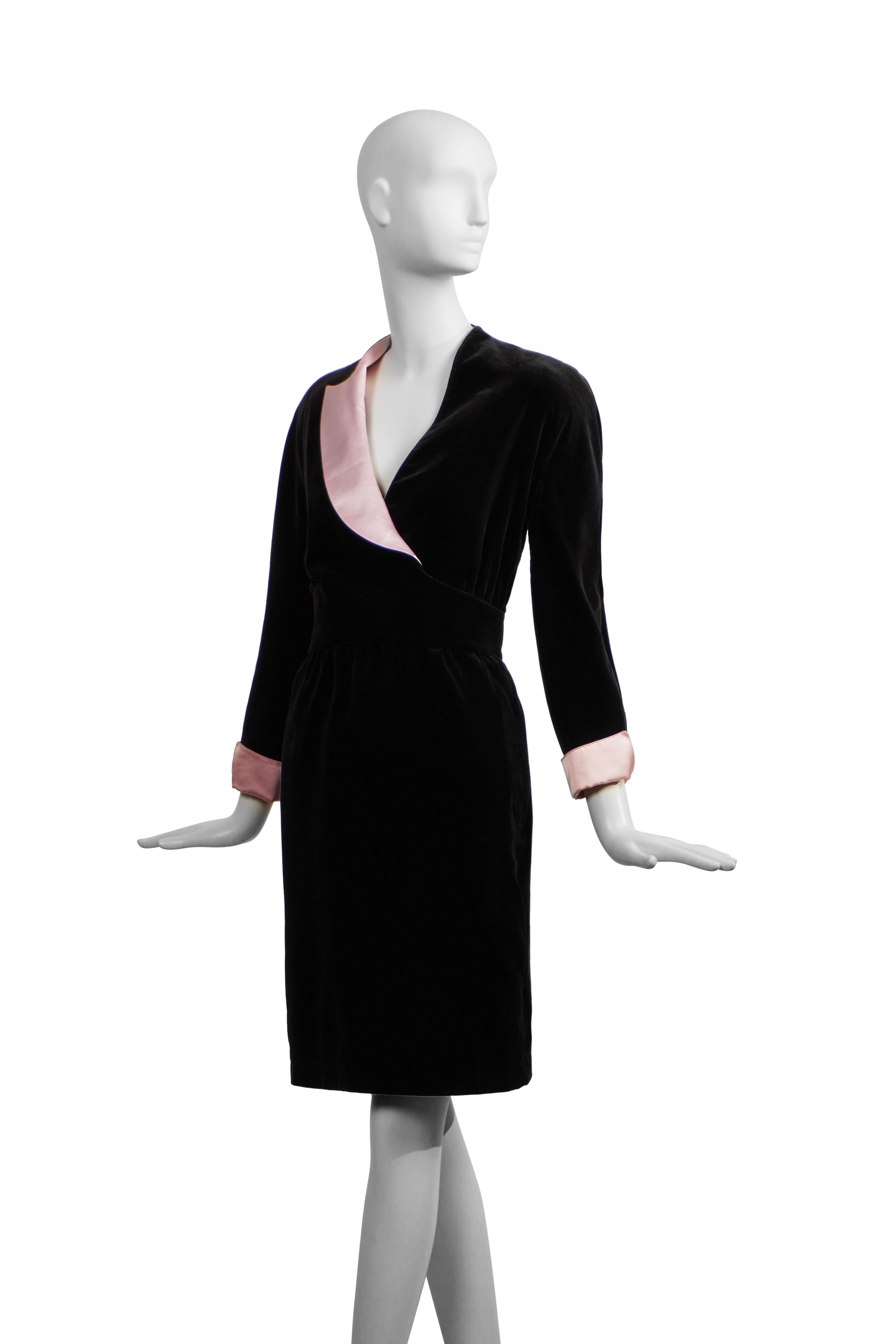 Thierry Mugler 1980s Velvet Wrap Dress with Pink Silk Accents FR38 For Sale 4