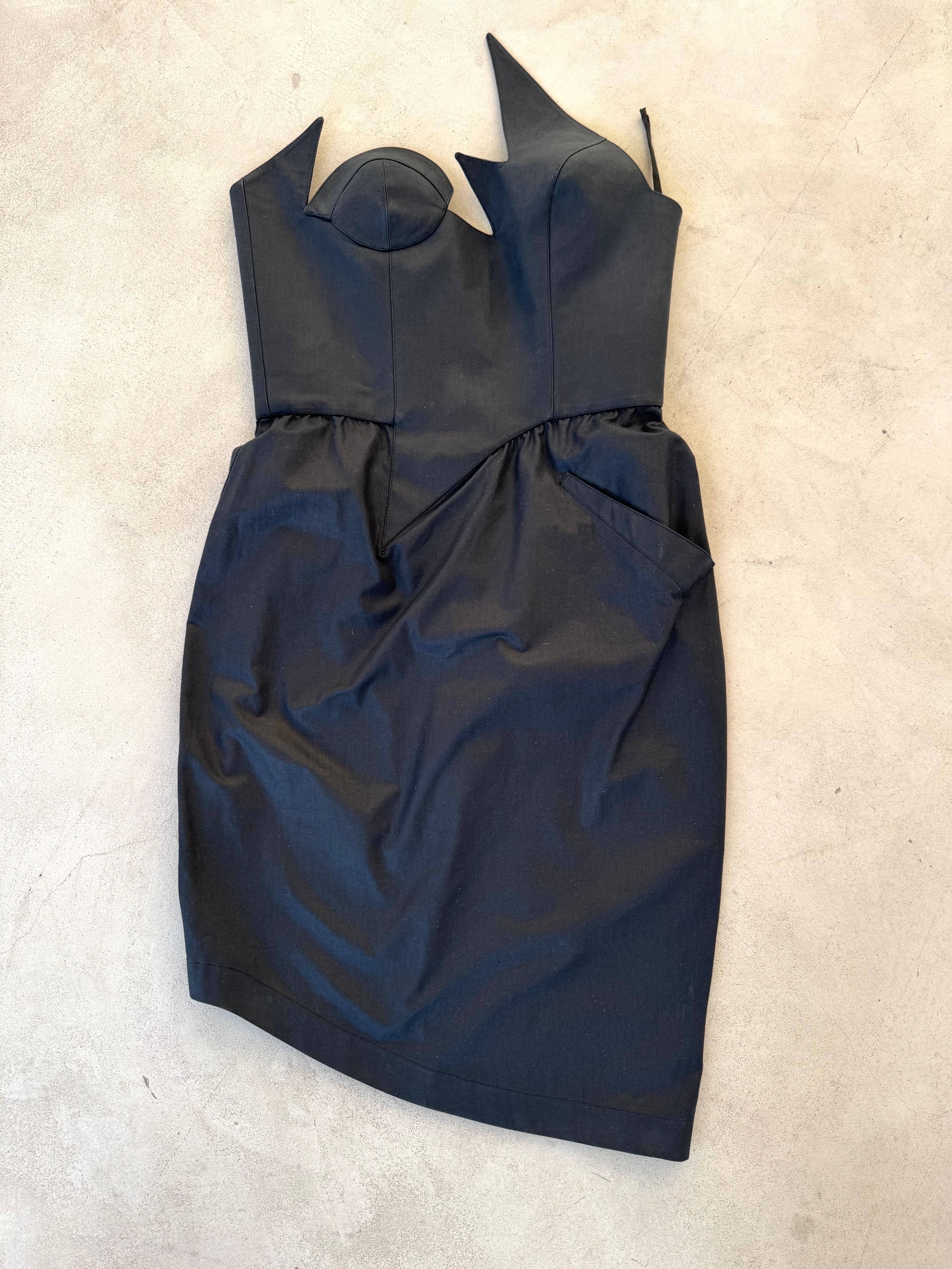 Thierry Mugler 1980s Vintage Iconic Black Cotton Bustier Corset Strapless Dress For Sale 9