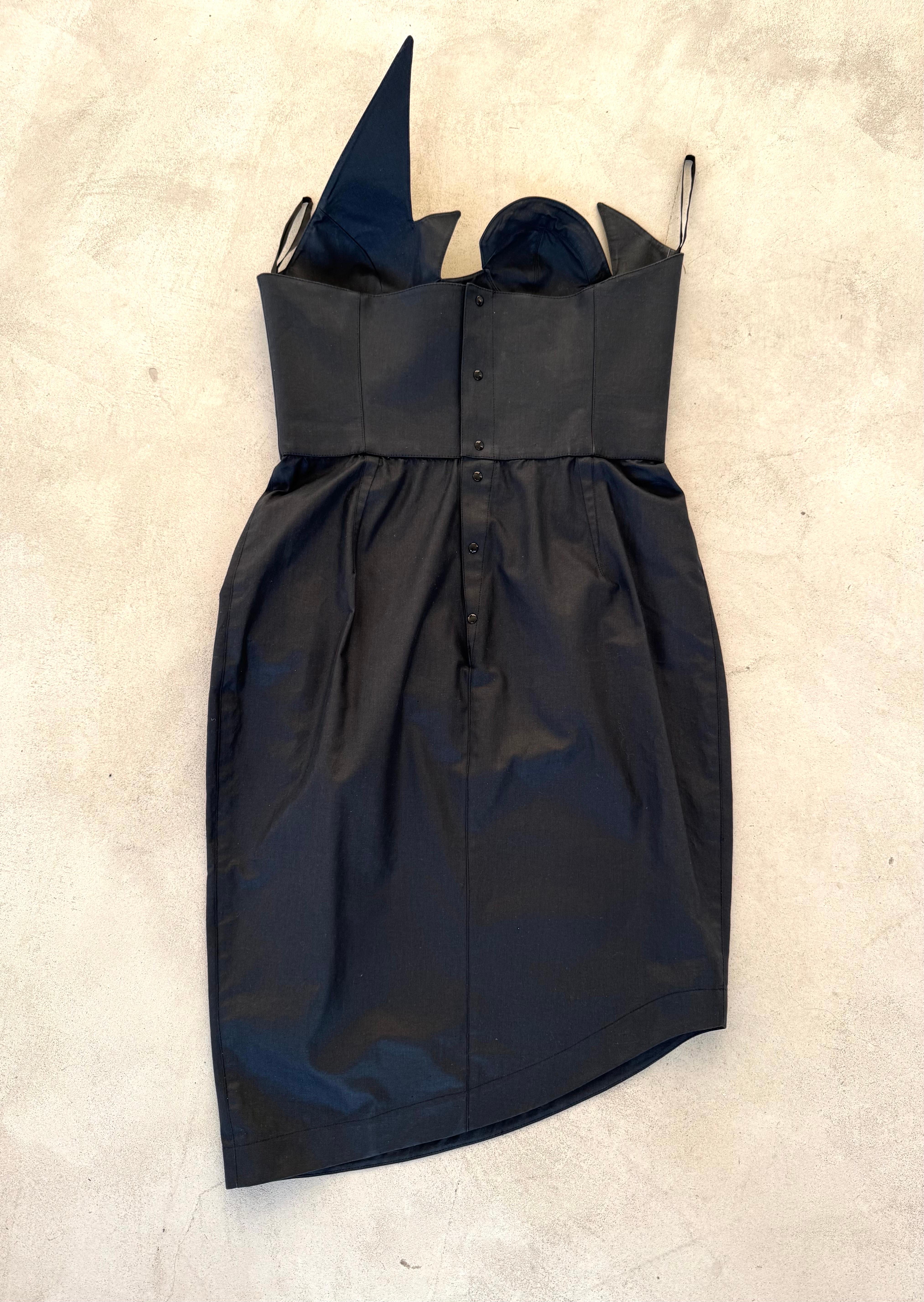 Thierry Mugler 1980s Vintage Iconic Black Cotton Bustier Corset Strapless Dress For Sale 11